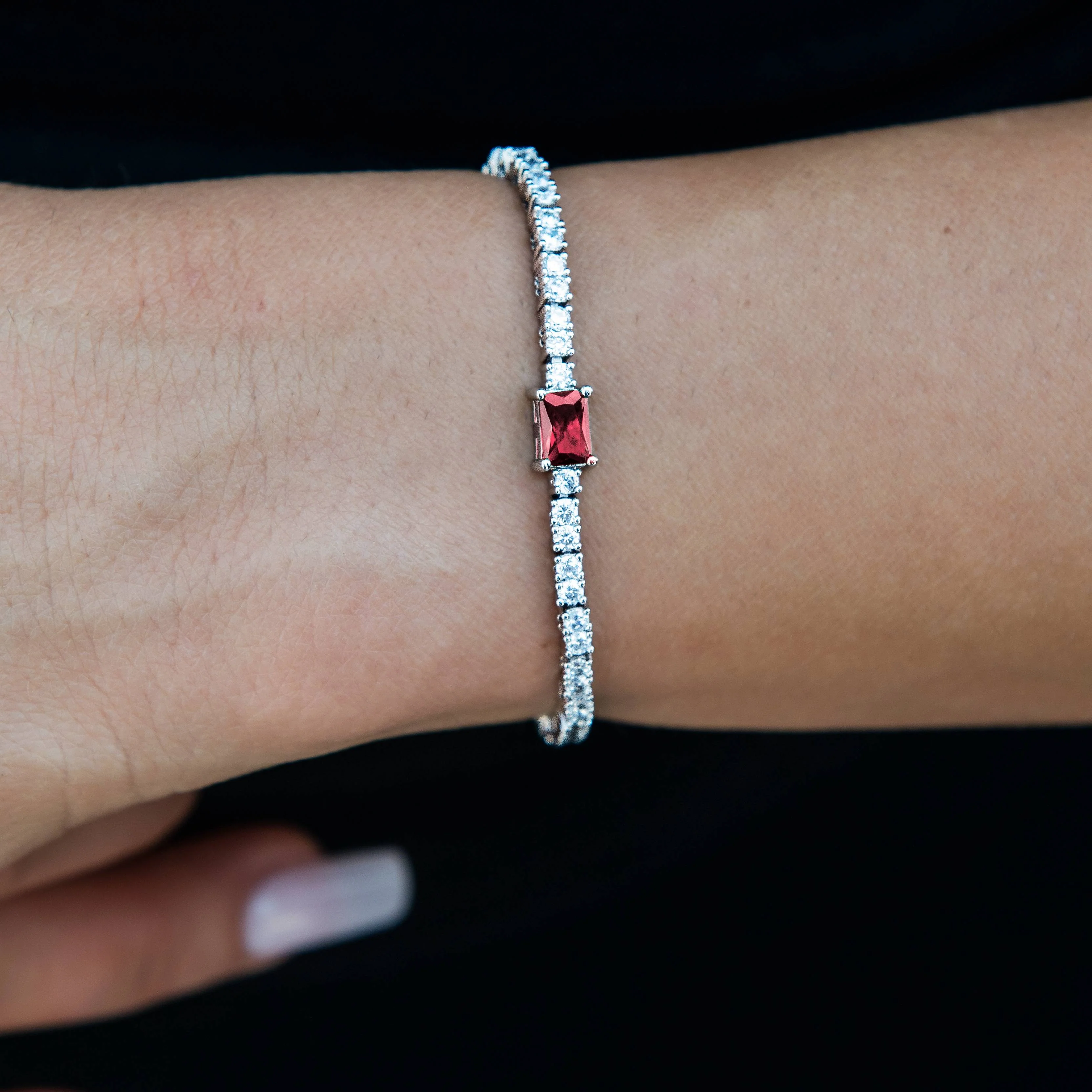 2MM Dark Garnet Iced Rock Diamond Tennis Bracelet in White Gold