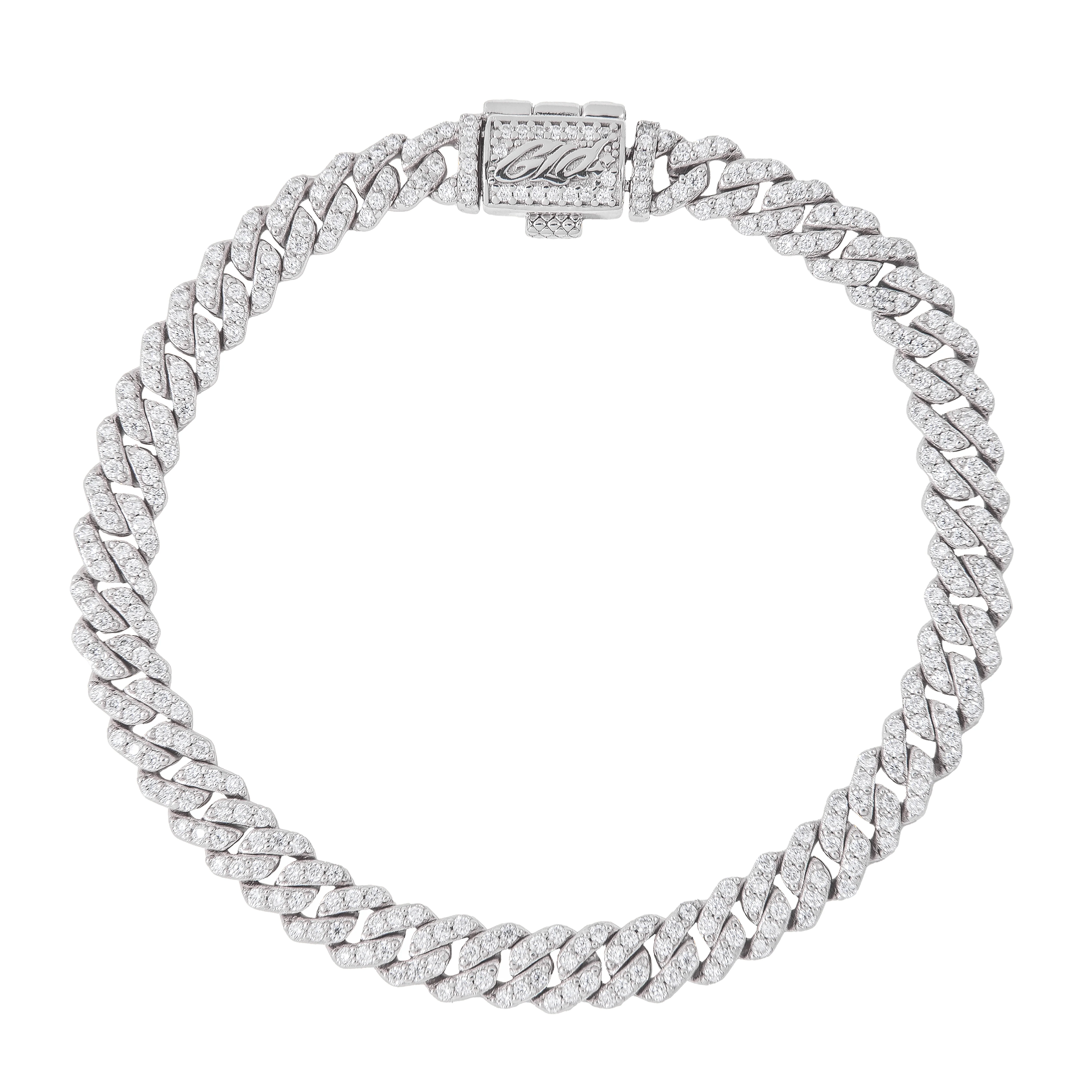 Men's 6MM Micro Diamond Prong Moissanite Cuban Bracelet in White Gold Vermeil
