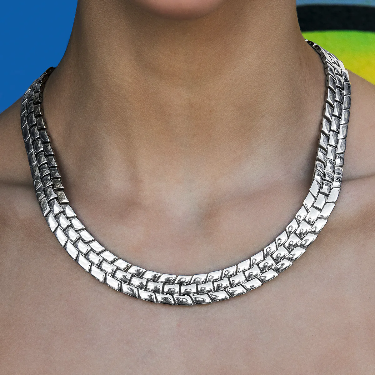 12MM Spine Chain Necklace - White Gold