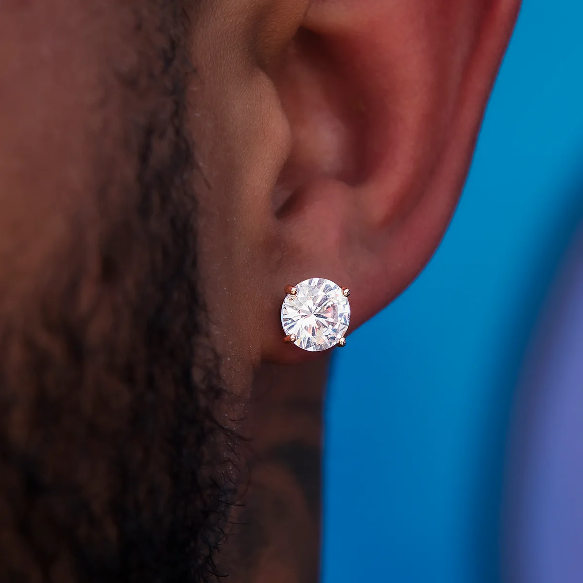 8MM Round Cut Diamond Stud Earrings - Rose Gold