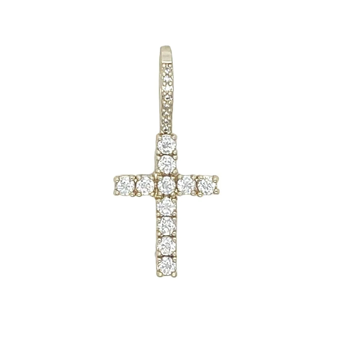 Women's Moissanite Diamond Cross Micro Pendant in Yellow Gold Vermeil