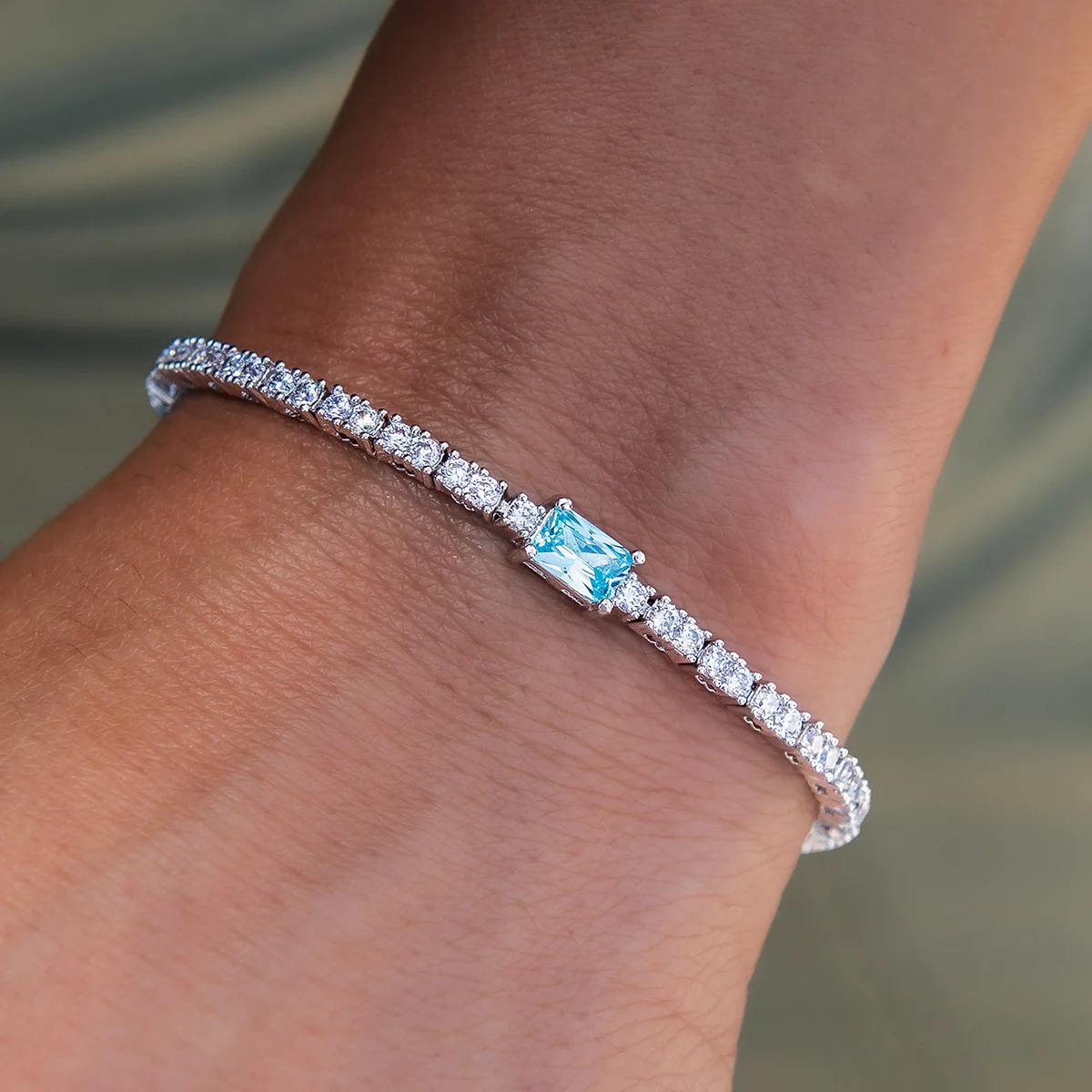 Blue Iced Rock Diamond Tennis Bracelet + Blue Cocktail Ring in White Gold