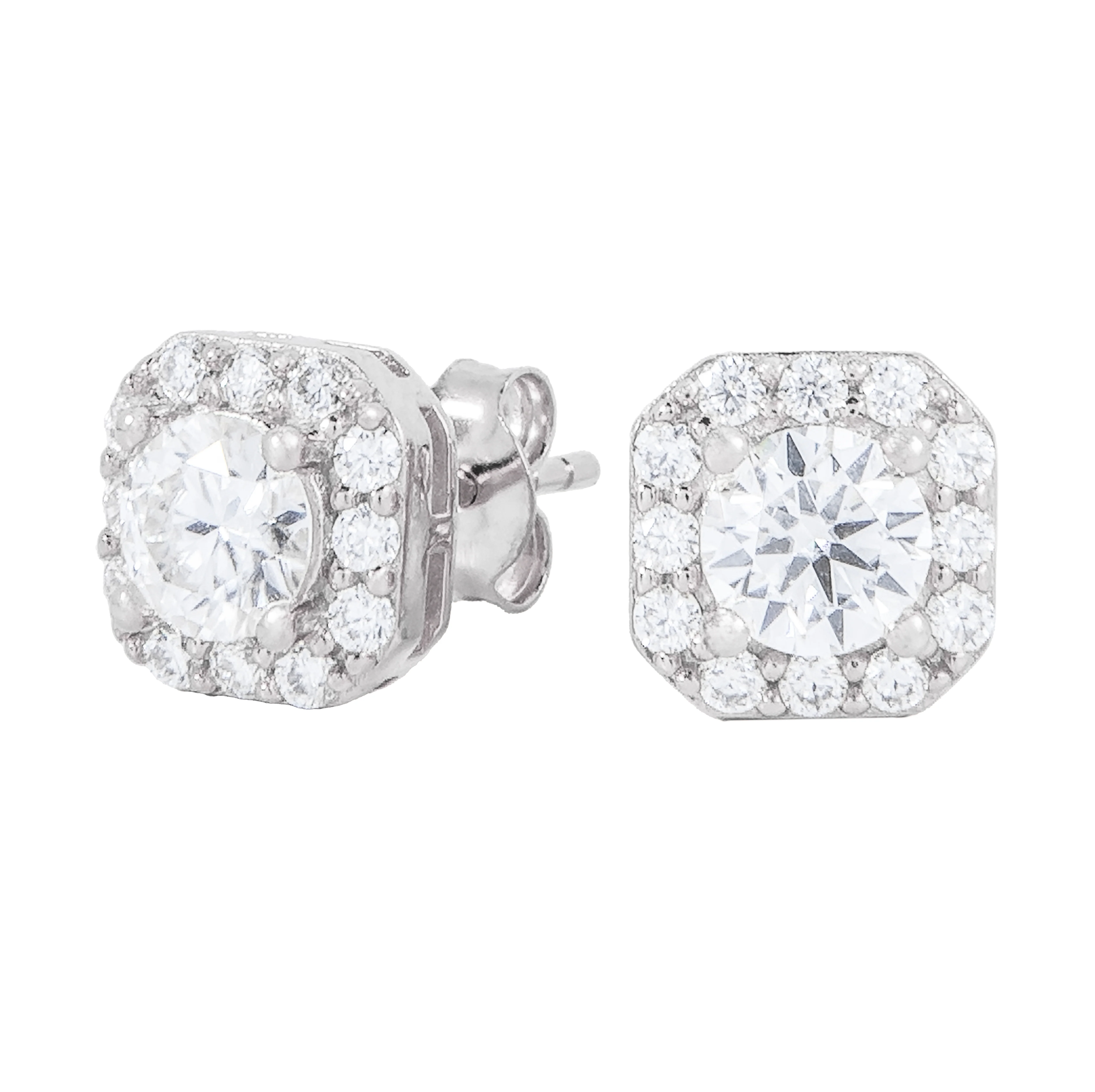 Women's Micro Clustered Moissanite Earrings in White Gold Vermeil