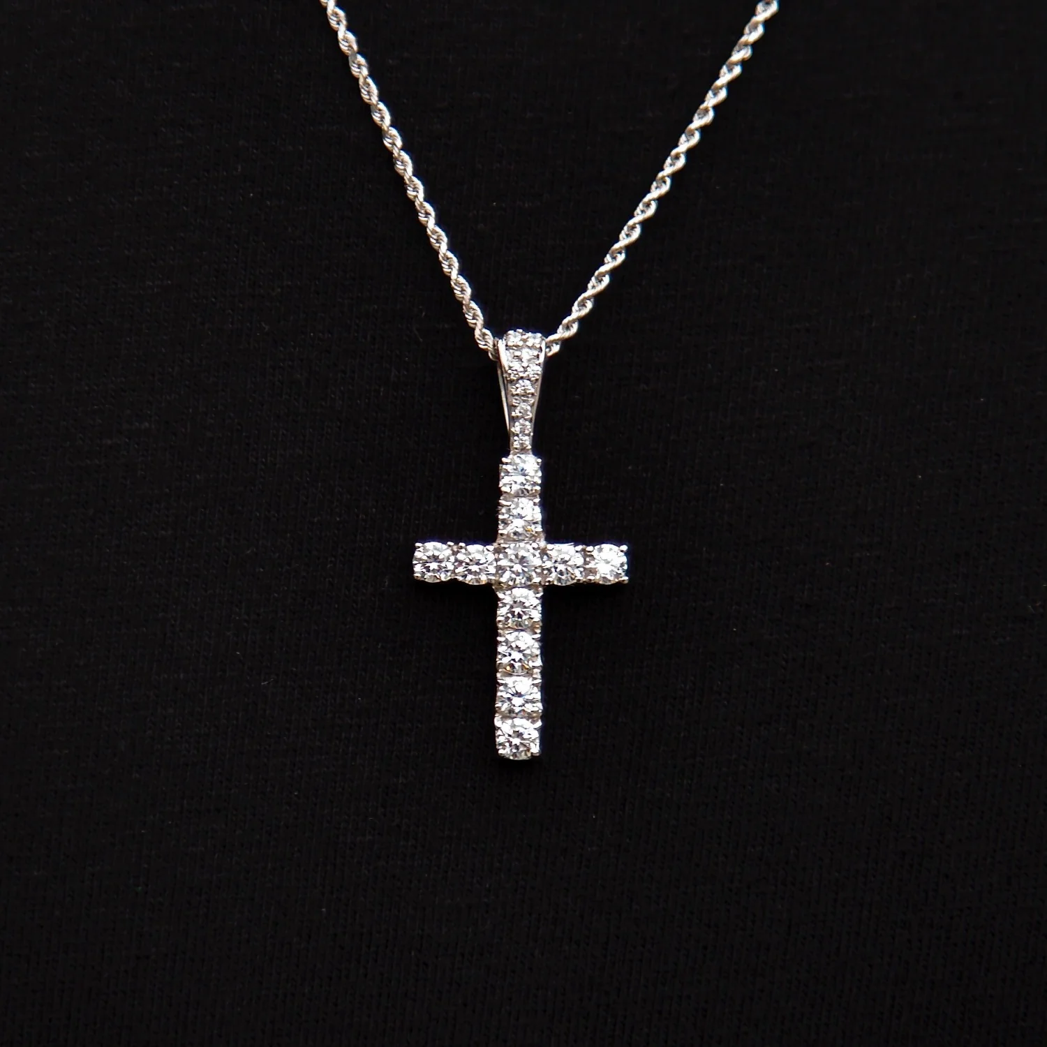 Micro Diamond Cross Pendant in White Gold