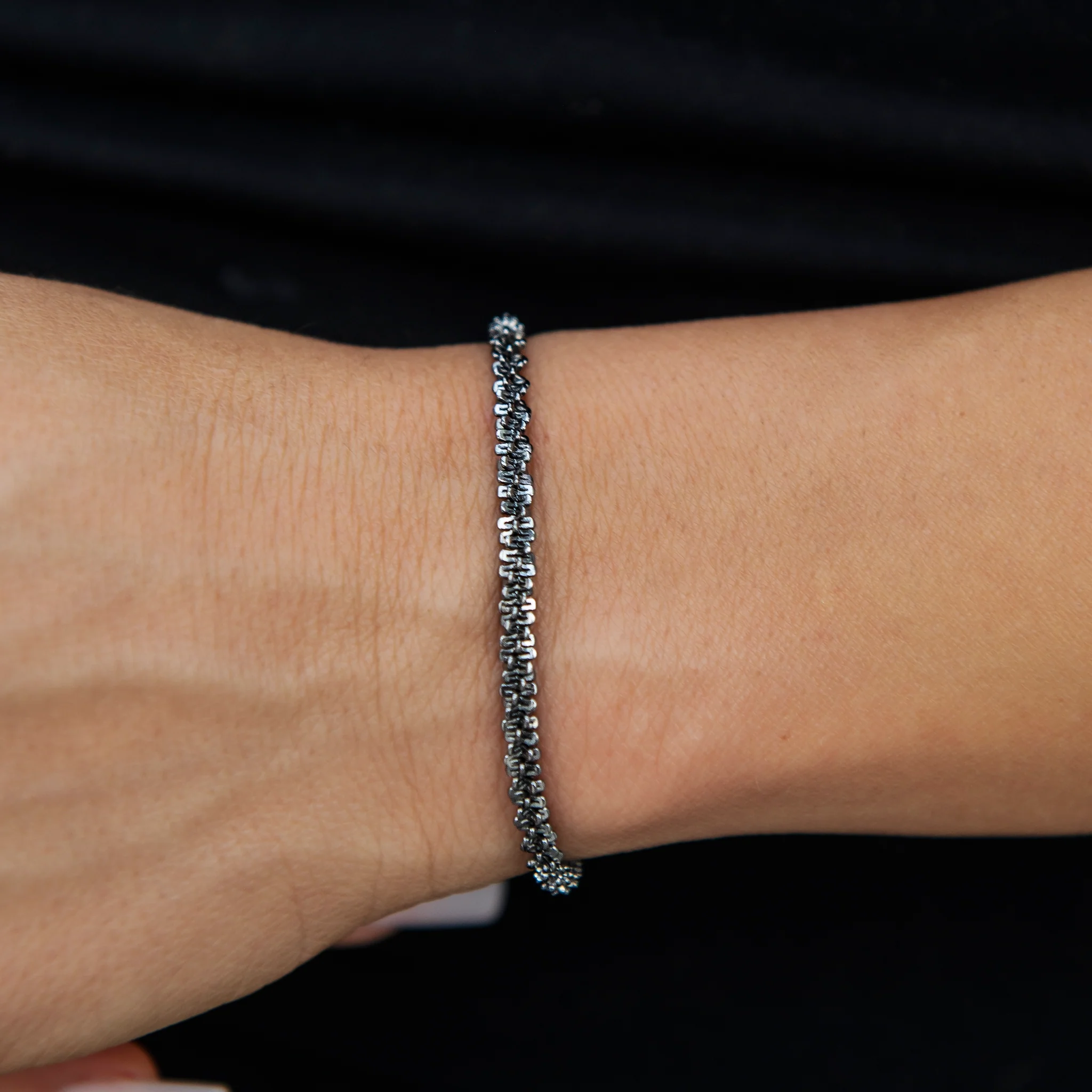 4MM Diamond Cut Popcorn Bracelet in Black