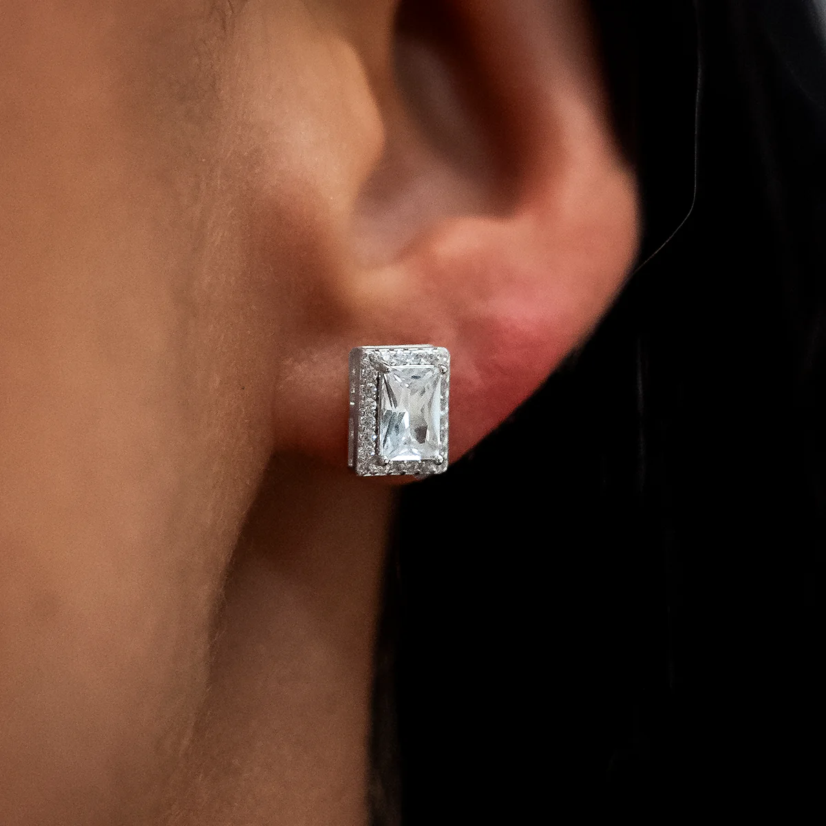 Baguette Micro Clustered Tennis Earrings in White Gold