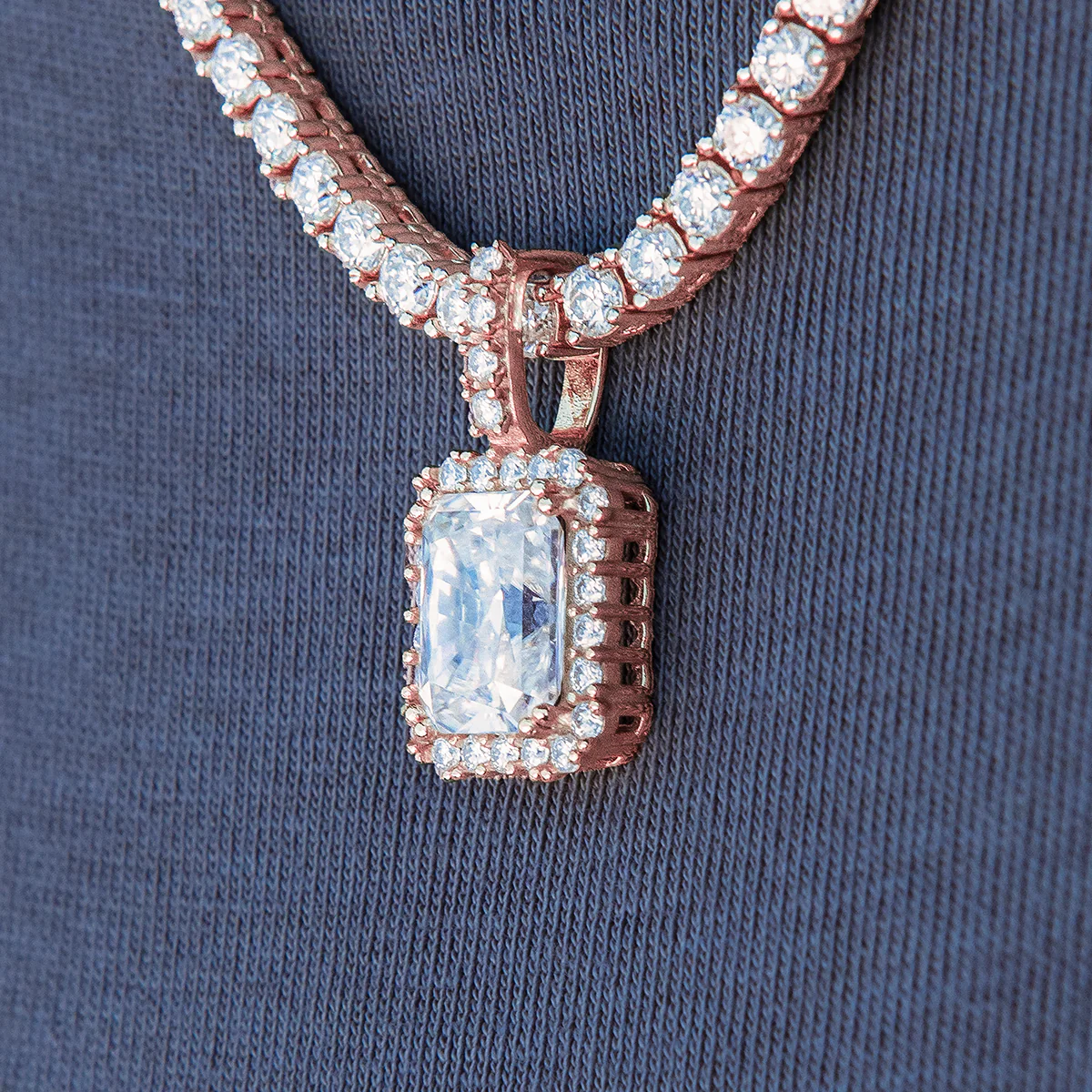 Women's Moissanite Micro Diamond Stone Pendant in Rose Gold Vermeil