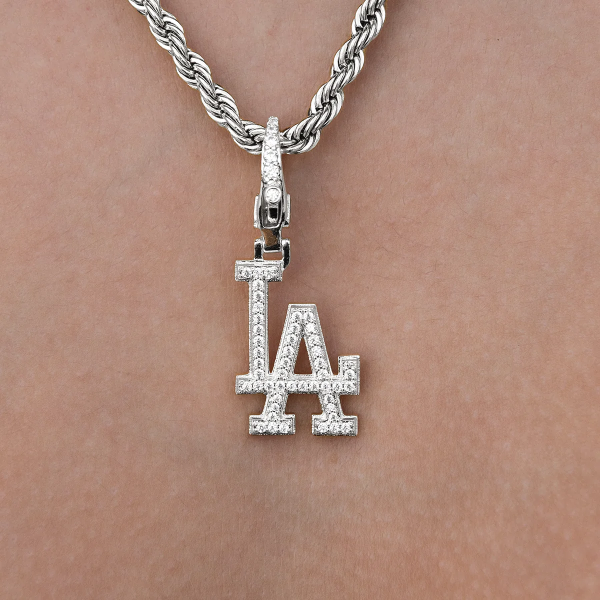 Los Angeles Dodgers Official MLB Micro Logo Clip On Charm  Pendant in White Gold