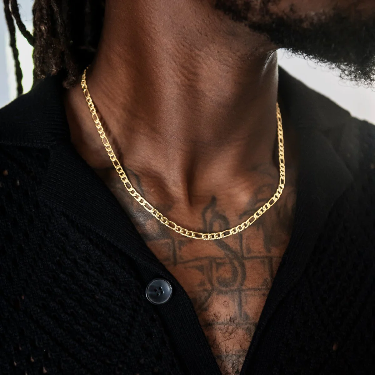 Figaro Link Chain + Bracelet Bundle in Yellow Gold- 4mm