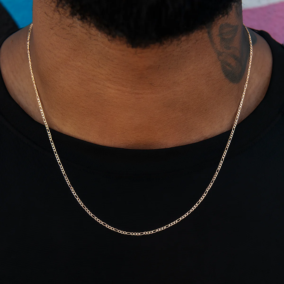 Figaro Chain + Bracelet Bundle in Rose Gold- 2mm