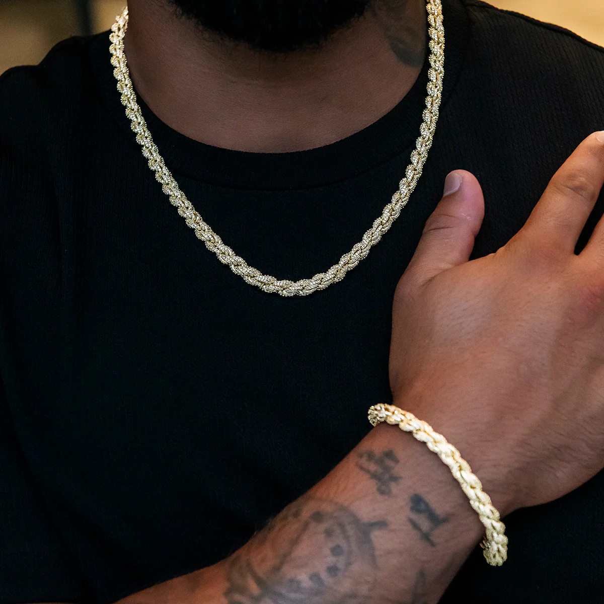 Diamond Rope Chain + Bracelet Bundle in Yellow Gold- 7mm