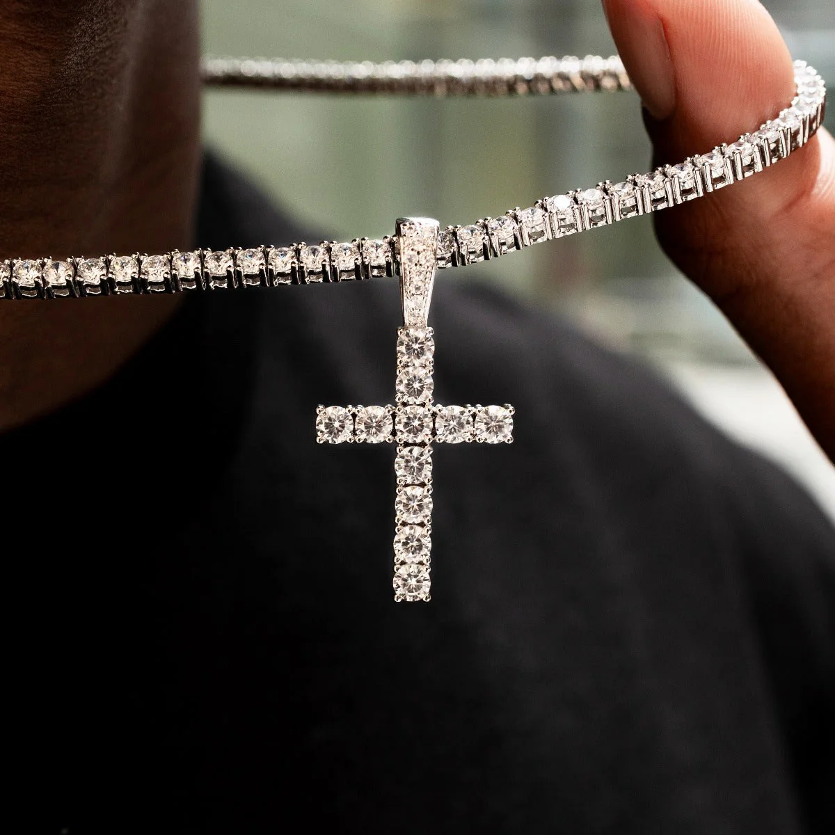 Diamond Tennis Chain + Diamond Cross Bundle in White Gold- 3mm