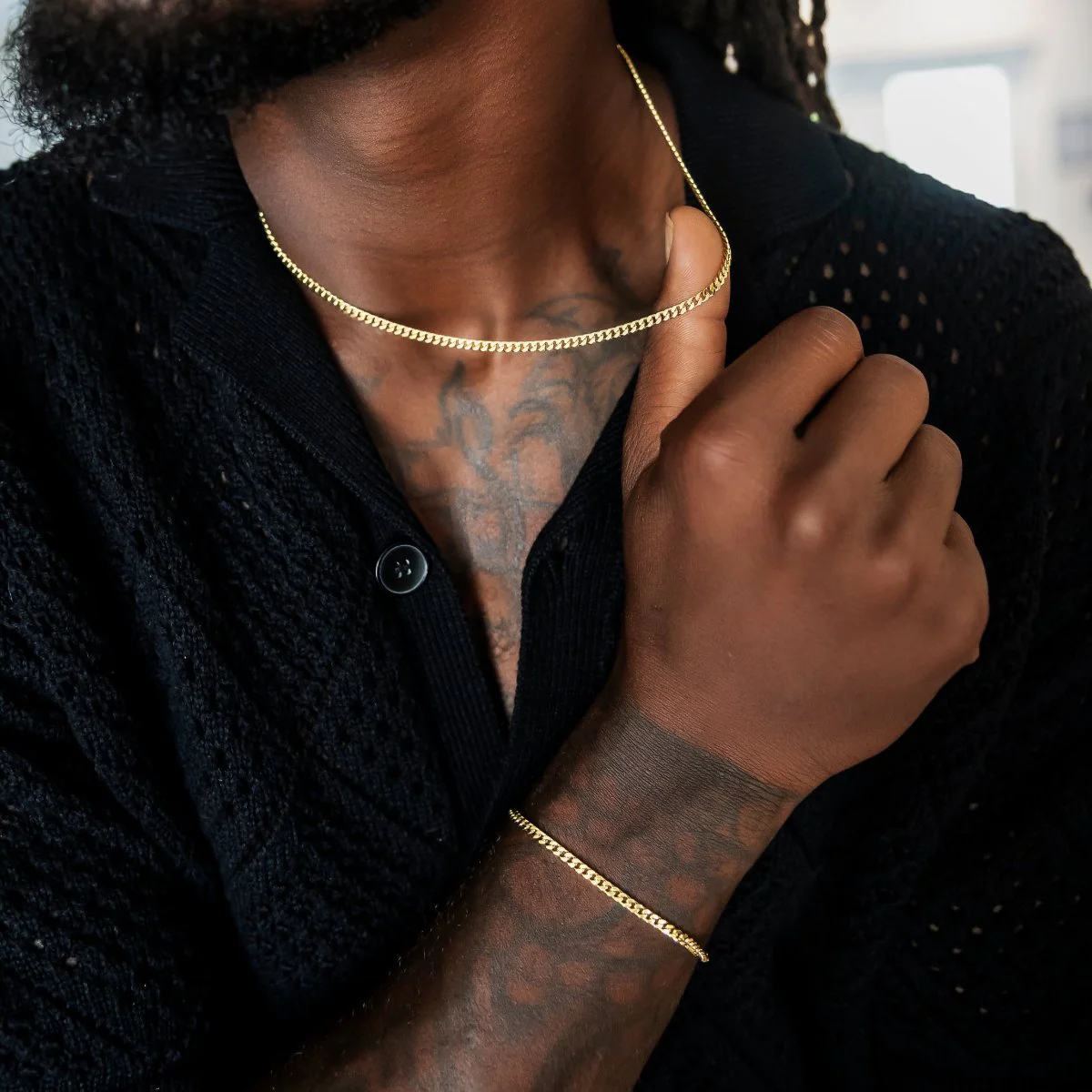 Micro Cuban Chain + Bracelet in Yellow Gold- 3mm