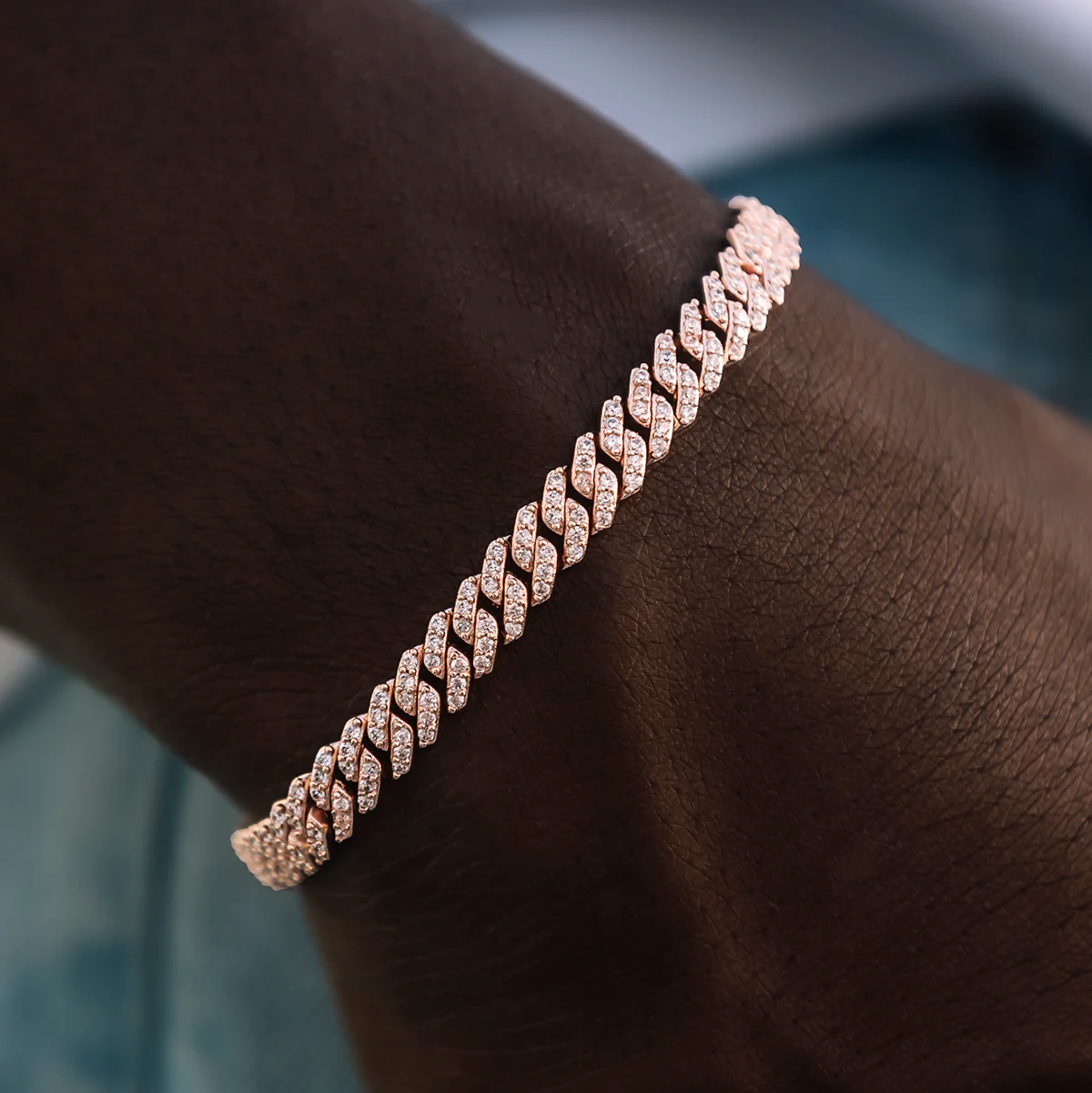 Micro Diamond Prong Cuban Chain + Bracelet in Rose Gold- 6mm