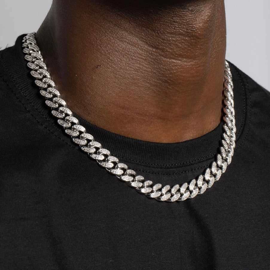 Diamond Cuban Chain + Bracelet Bundle in White Gold - 12mm