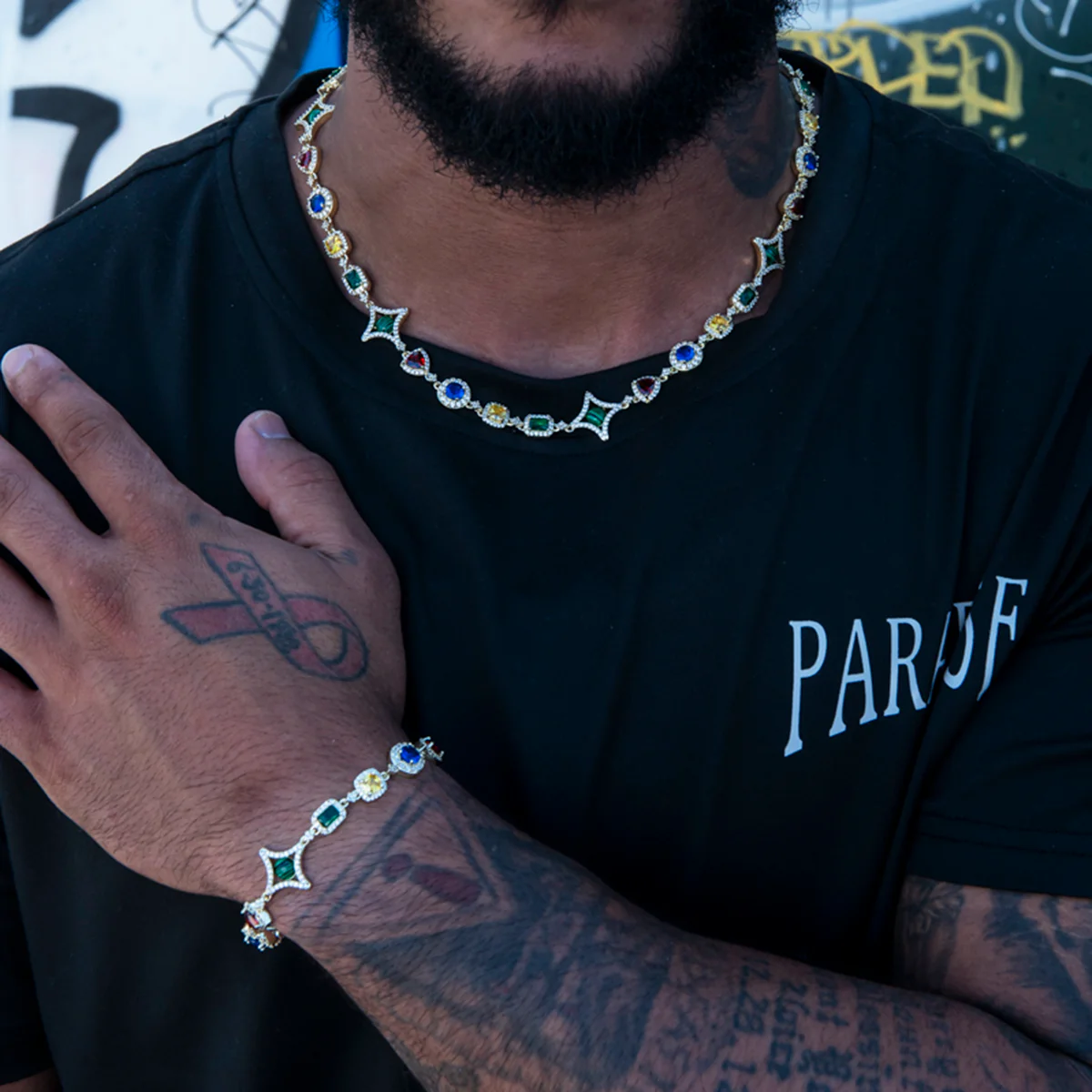 Colored Gemstone Chain + Bracelet Bundle in Yellow Gold