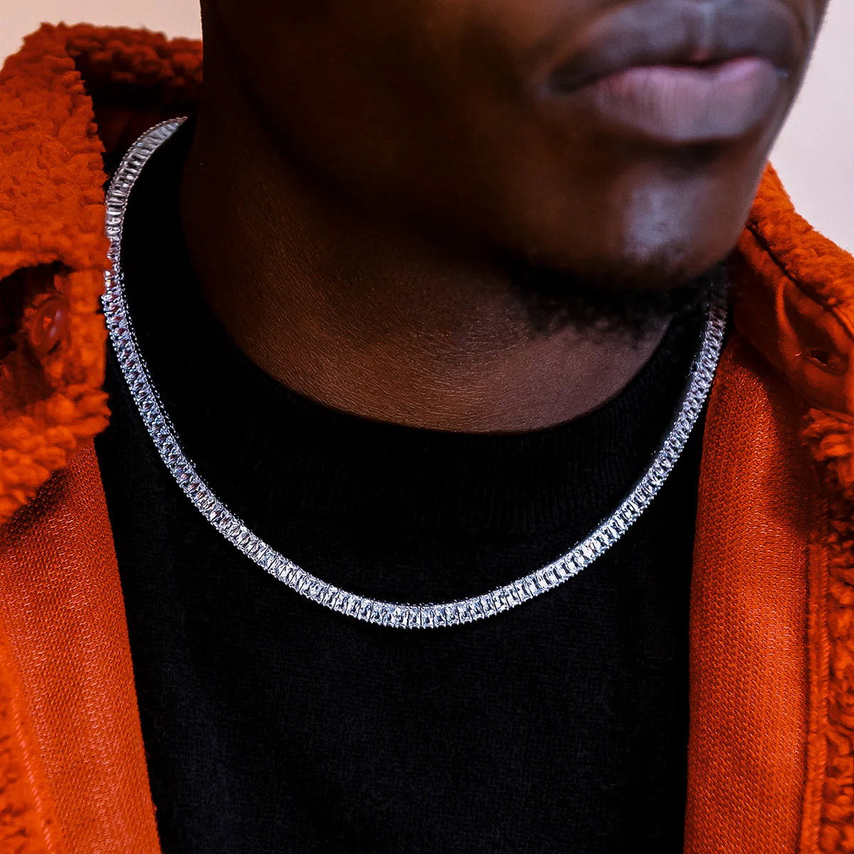 Diamond Baguette Tennis Chain + Bracelet Bundle in White Gold- 6mm