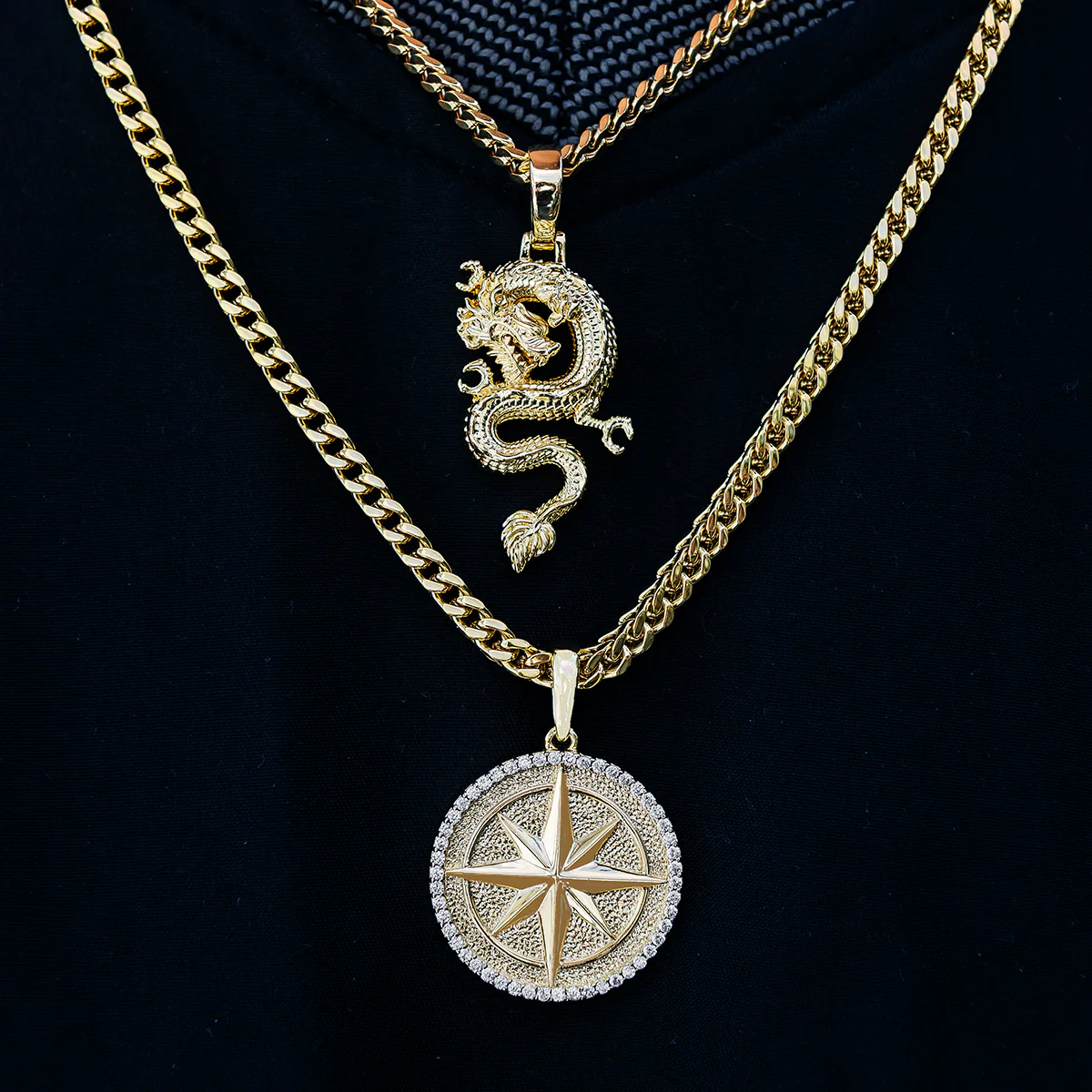 Dragon and Compass Set in Yellow Gold
