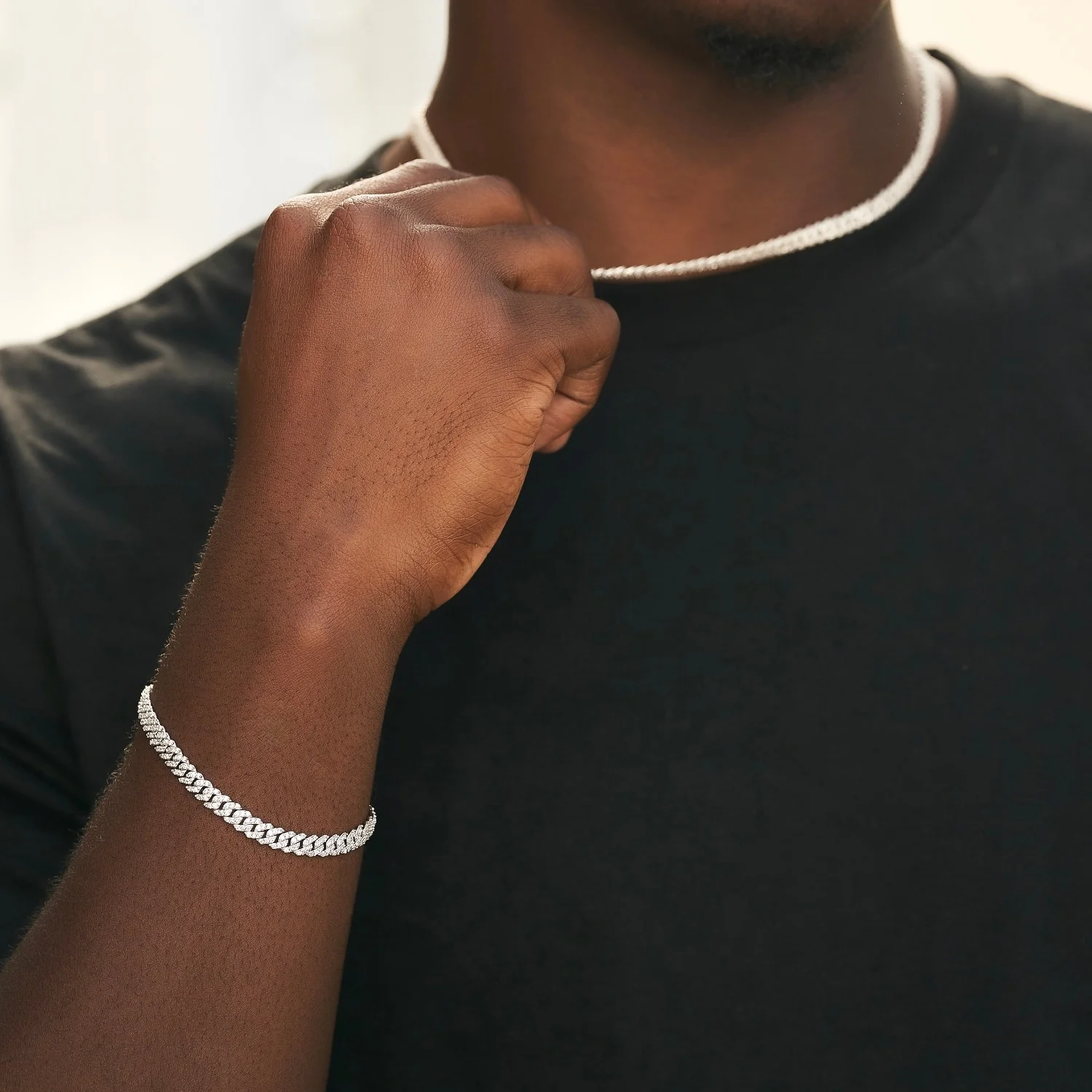 Micro Diamond Prong Chain + Bracelet Bundle in White Gold - 6mm