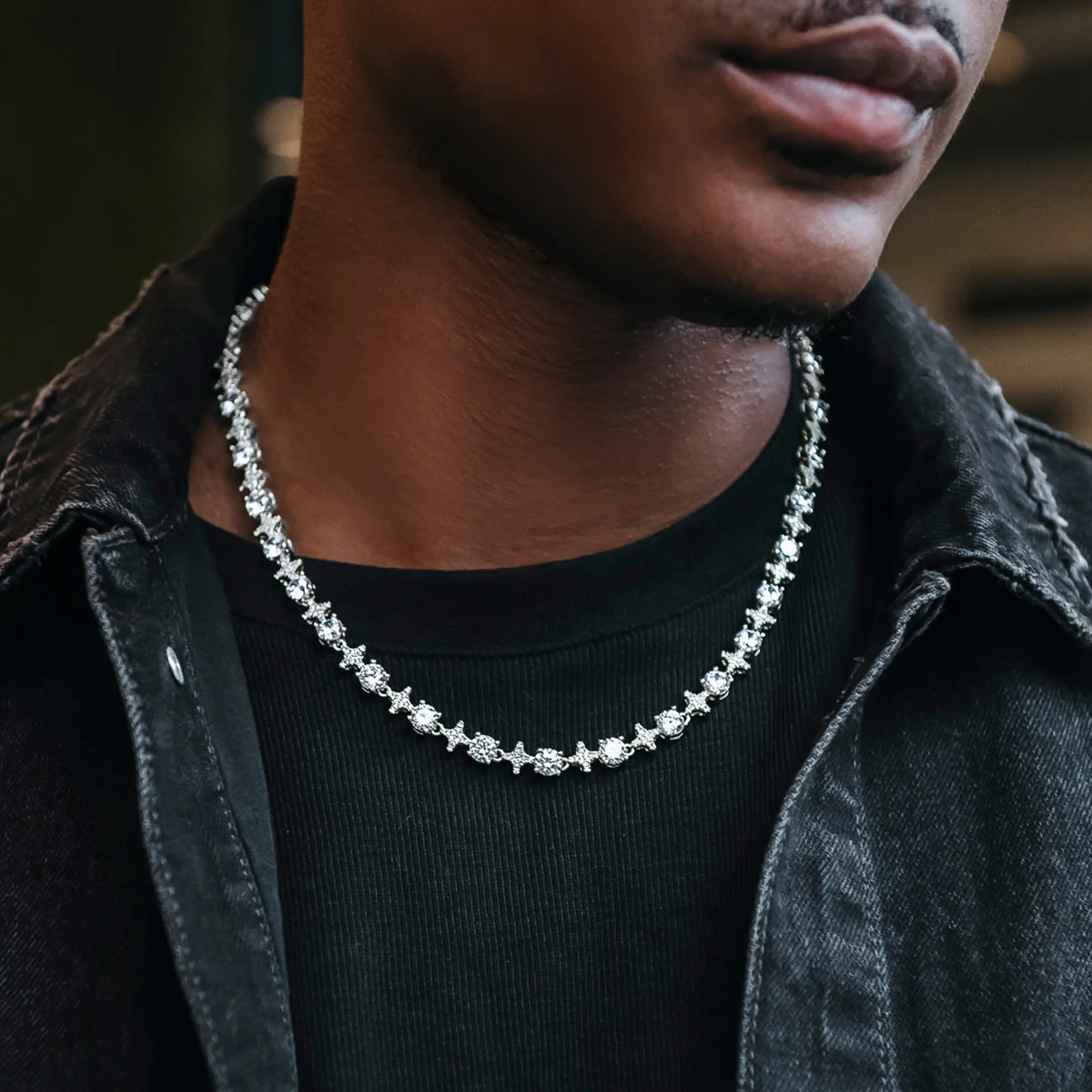 Round Stone Star Tennis Chain + Bracelet Bundle in White Gold