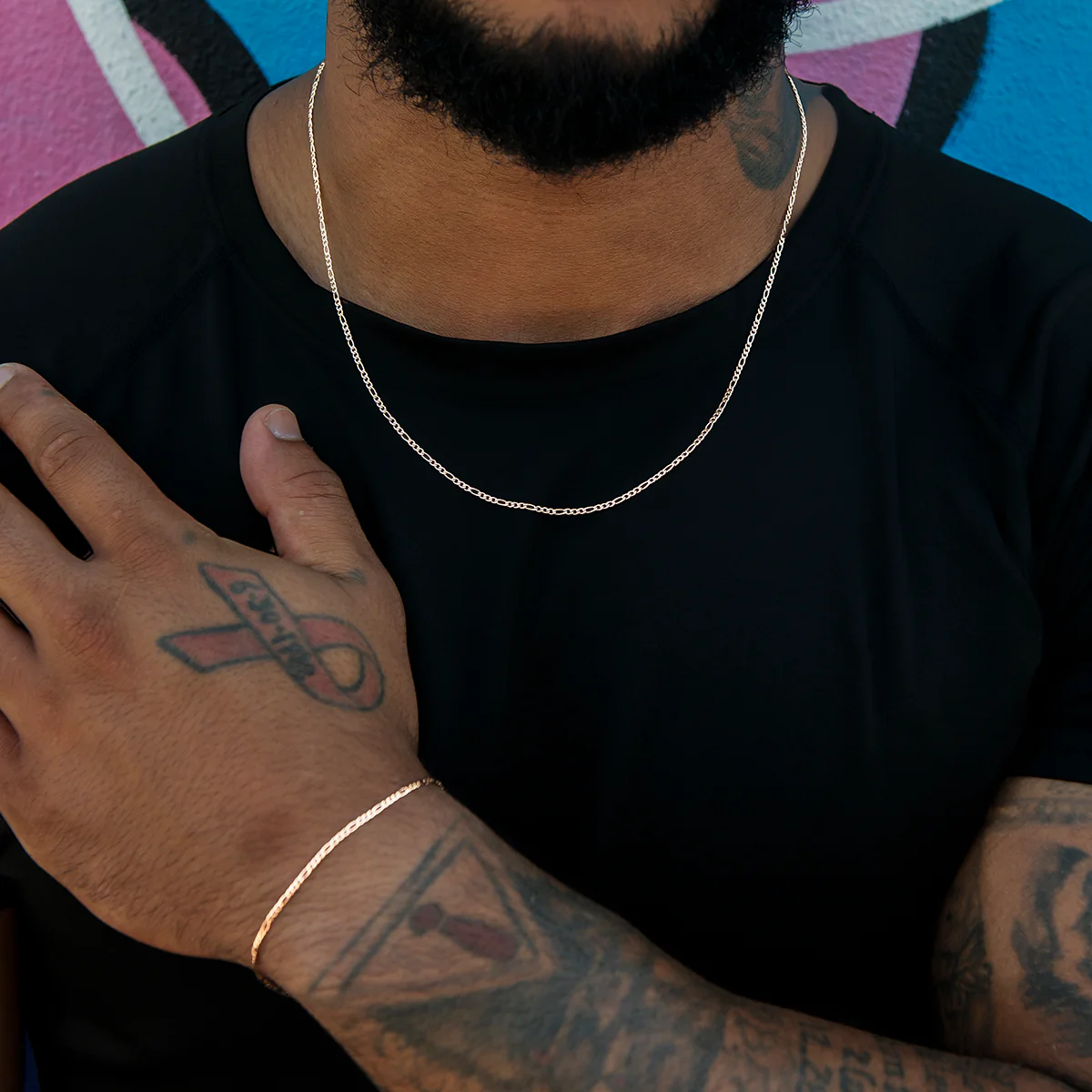 Figaro Chain + Bracelet Bundle in Rose Gold- 2mm