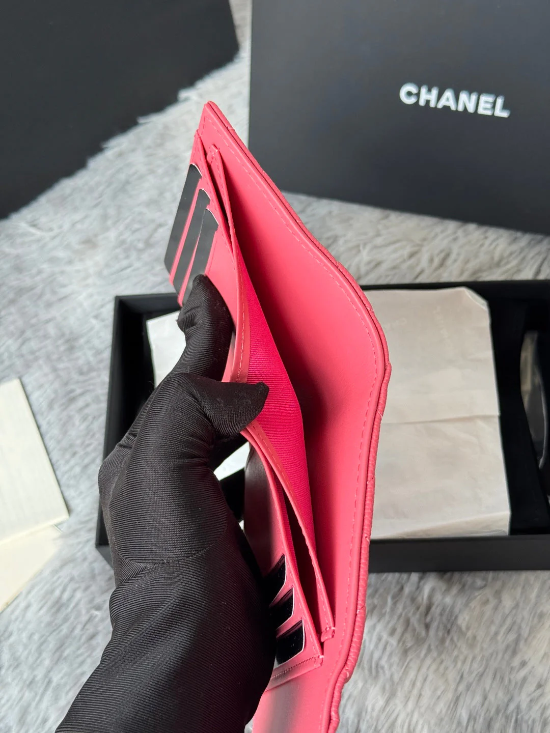 CHANEL 25S CF SMALL TRI FOLD WALLET 11 IN WATERMELON CAVIAR GOLD HARDWARE