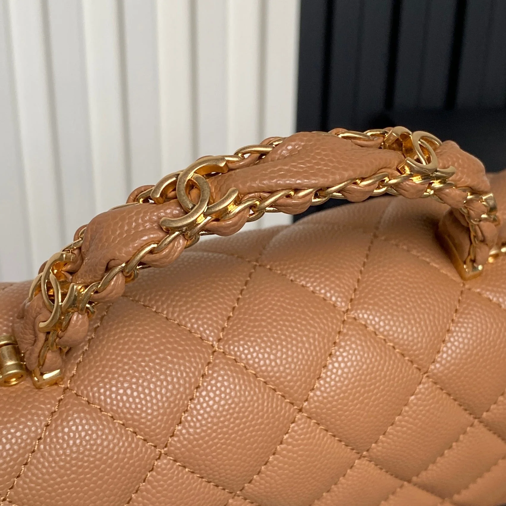 CHANEL 25S FLAP BAG 22 CM IN LIGHT BROWN CAVIAR WITH GOLD HARDWARE