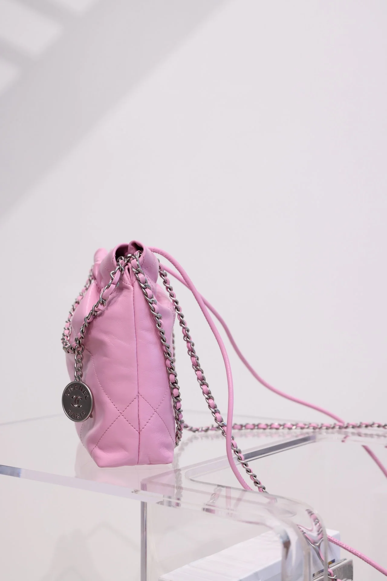 CC HOBO BAG 22 PINK LAMBSKIN SILVER HARDWARE 20CM