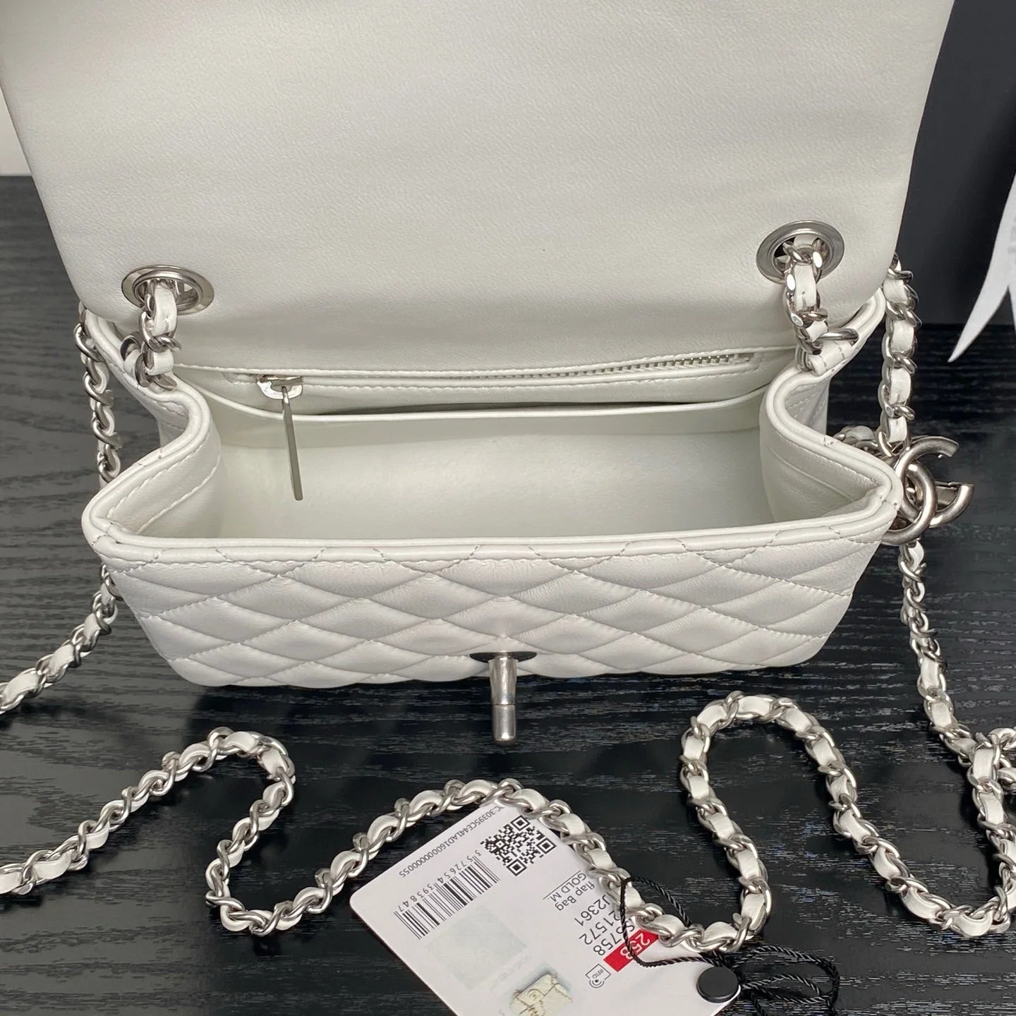 CHANEL 25S MINI FLAP BAG 18 IN WHITE CALFSKIN