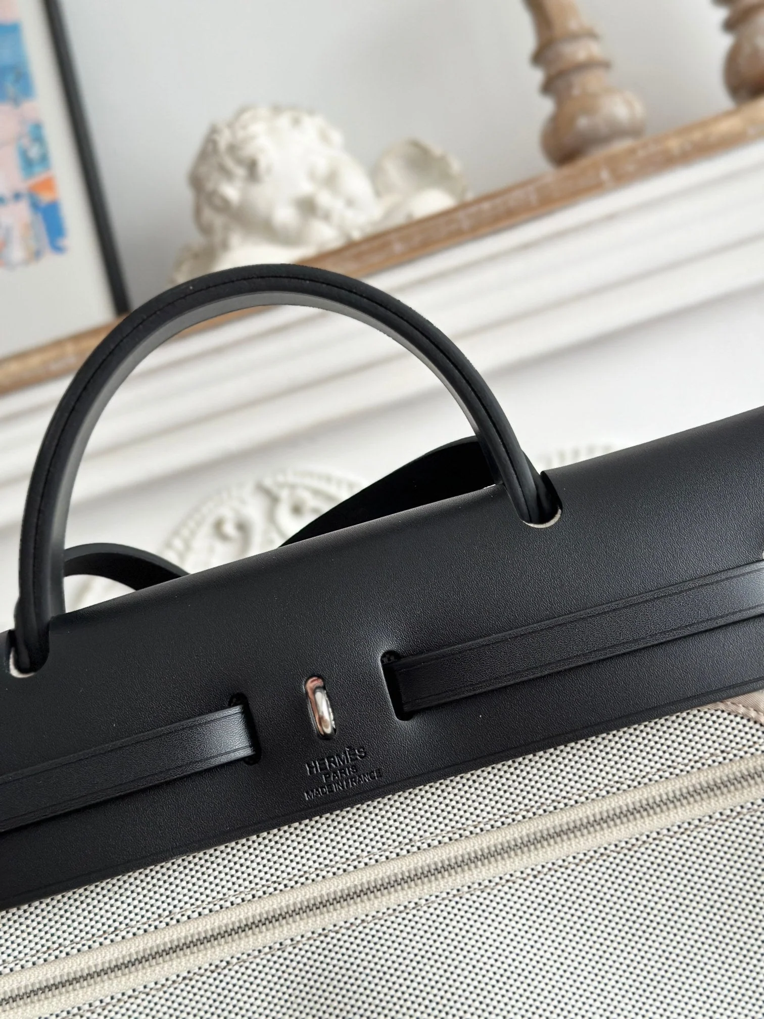 ZIP CABINE 31 BAG IN PALE GRAY CANVAS AND BLACK CALFSKIN
