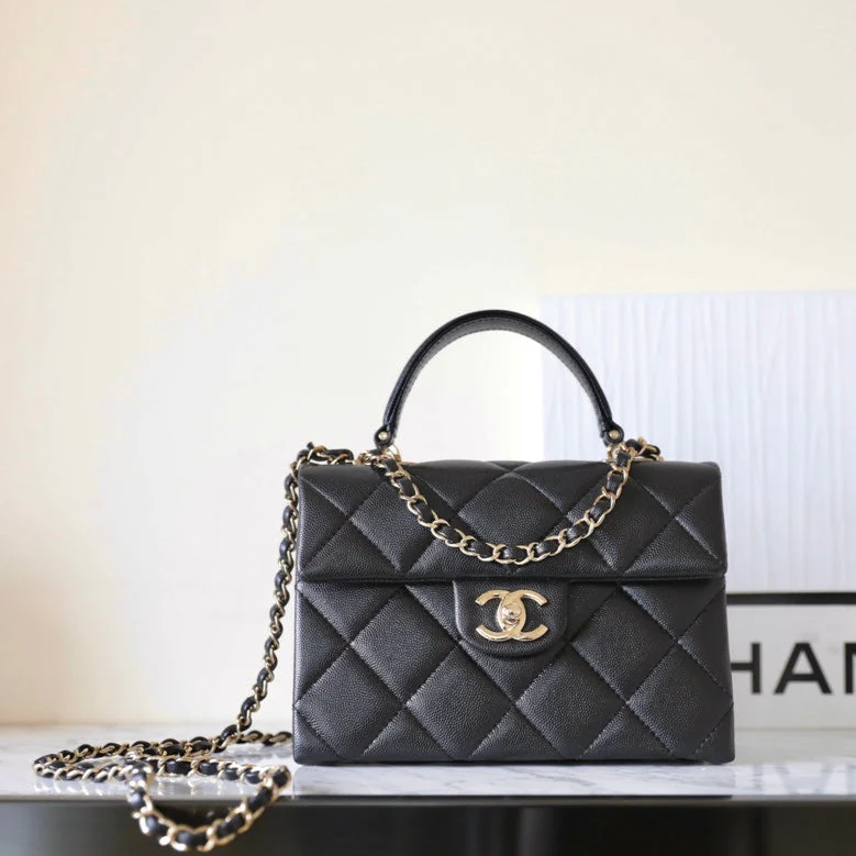 CHANEL 25S FLAP BAG 21 CM IN BLACK LAMBSKIN WITH GOLD HARDWARE