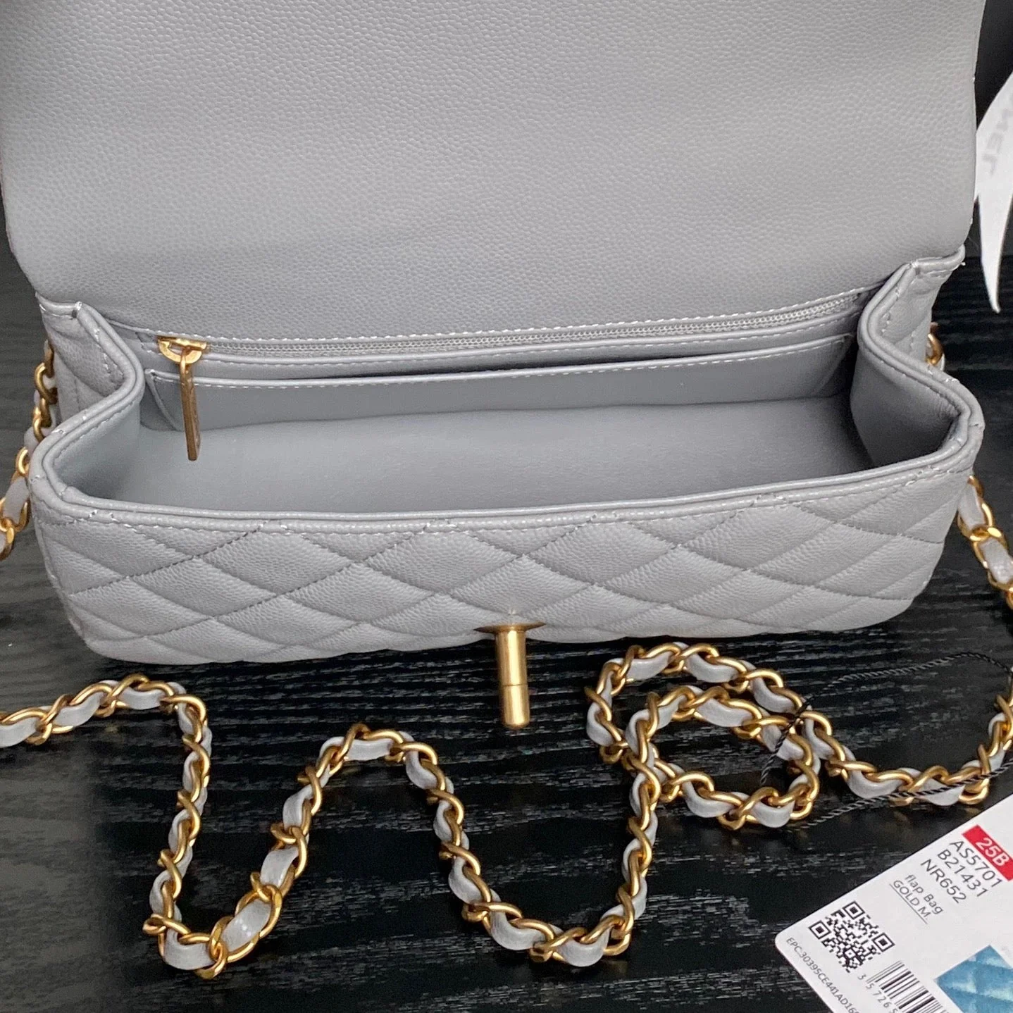CHANEL 25S FLAP BAG 19 IN CHARCOAL GRAY CALFSKIN GOLD HARDWARE