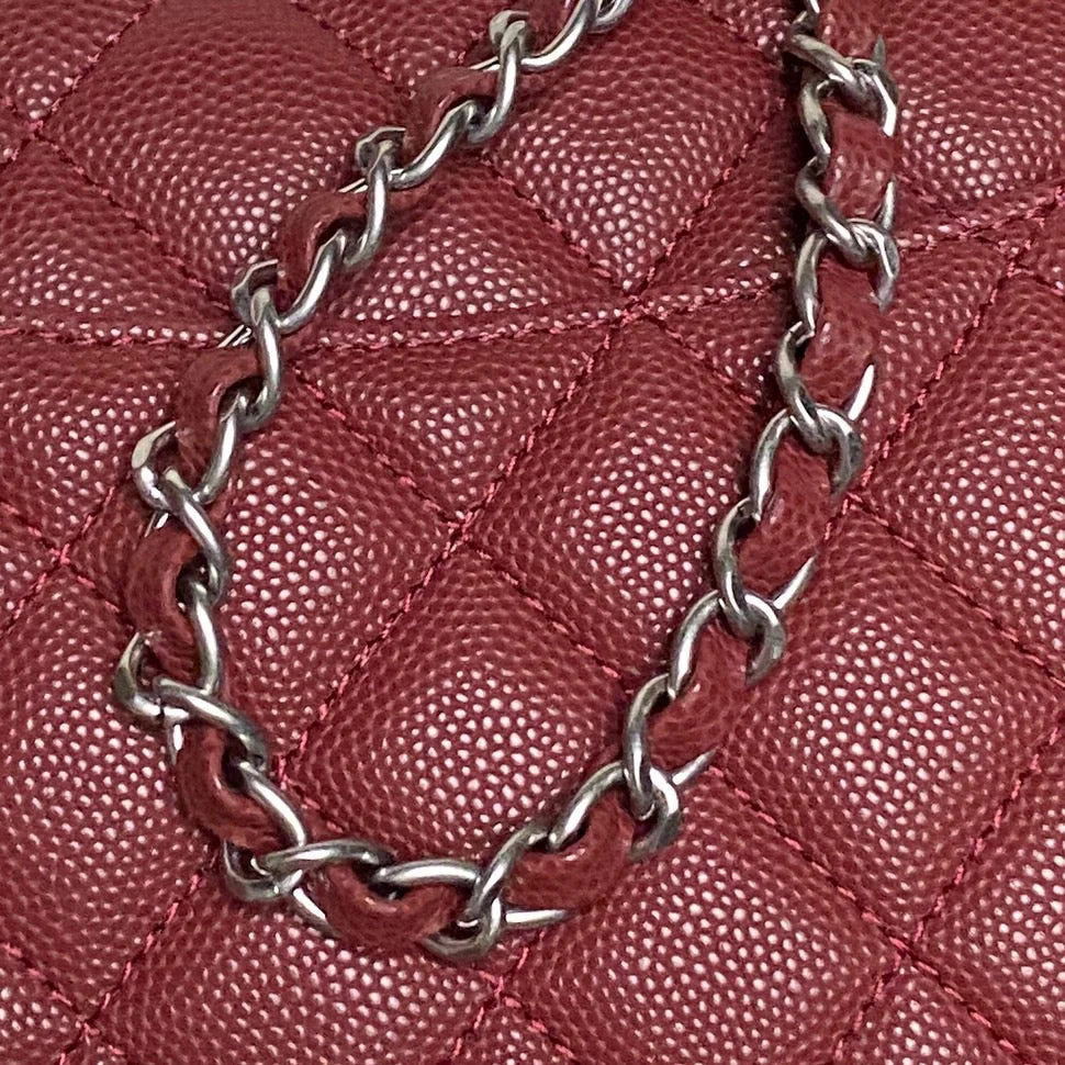 CHANEL 25S FLAP BAG 22 IN BURGUNDY CALFSKIN SILVER HARDWARE