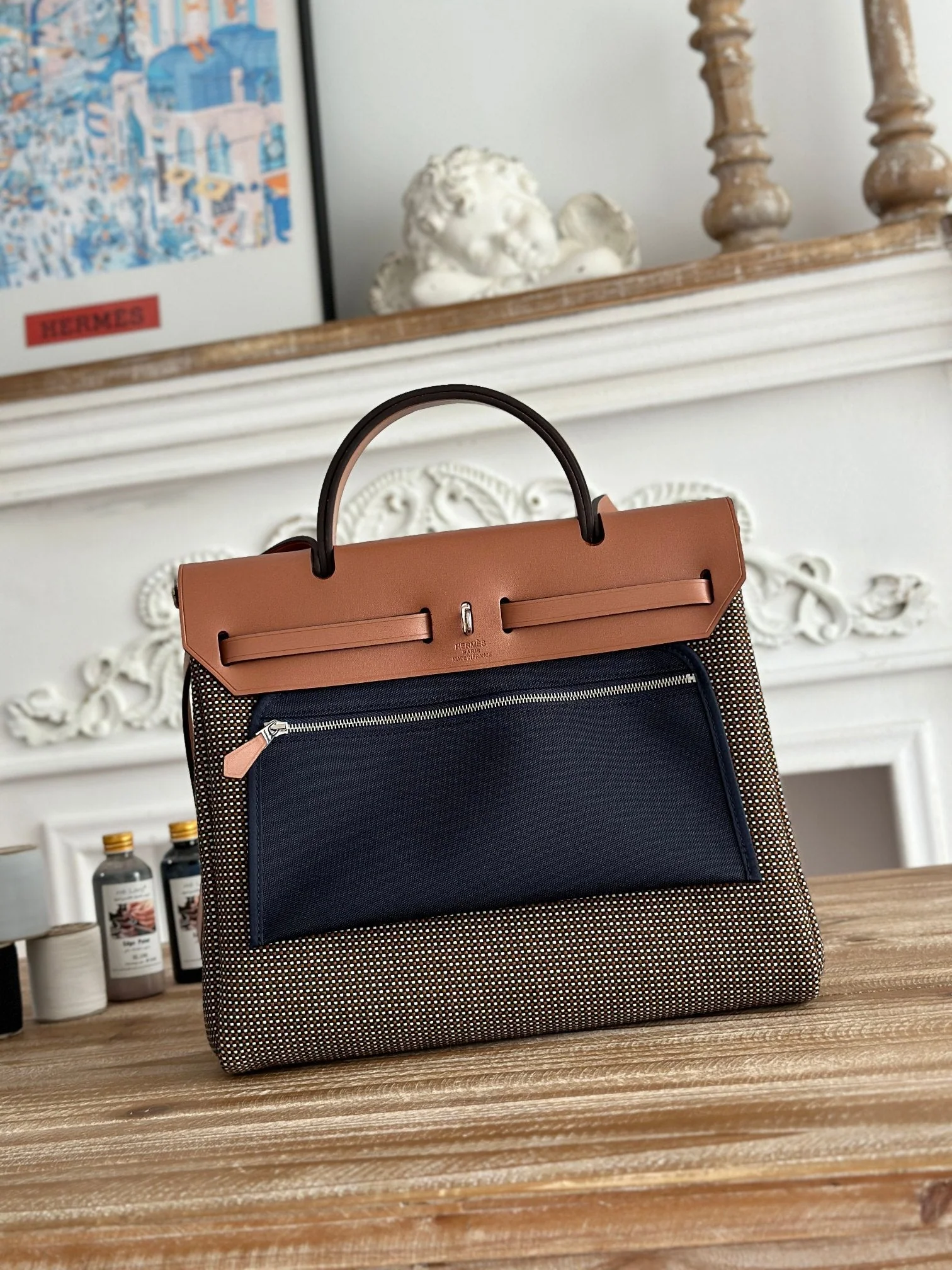 HERBAG MESSENGER 31 BAG IN DARK BROWN H VIKING CANVAS AND COWHIDE