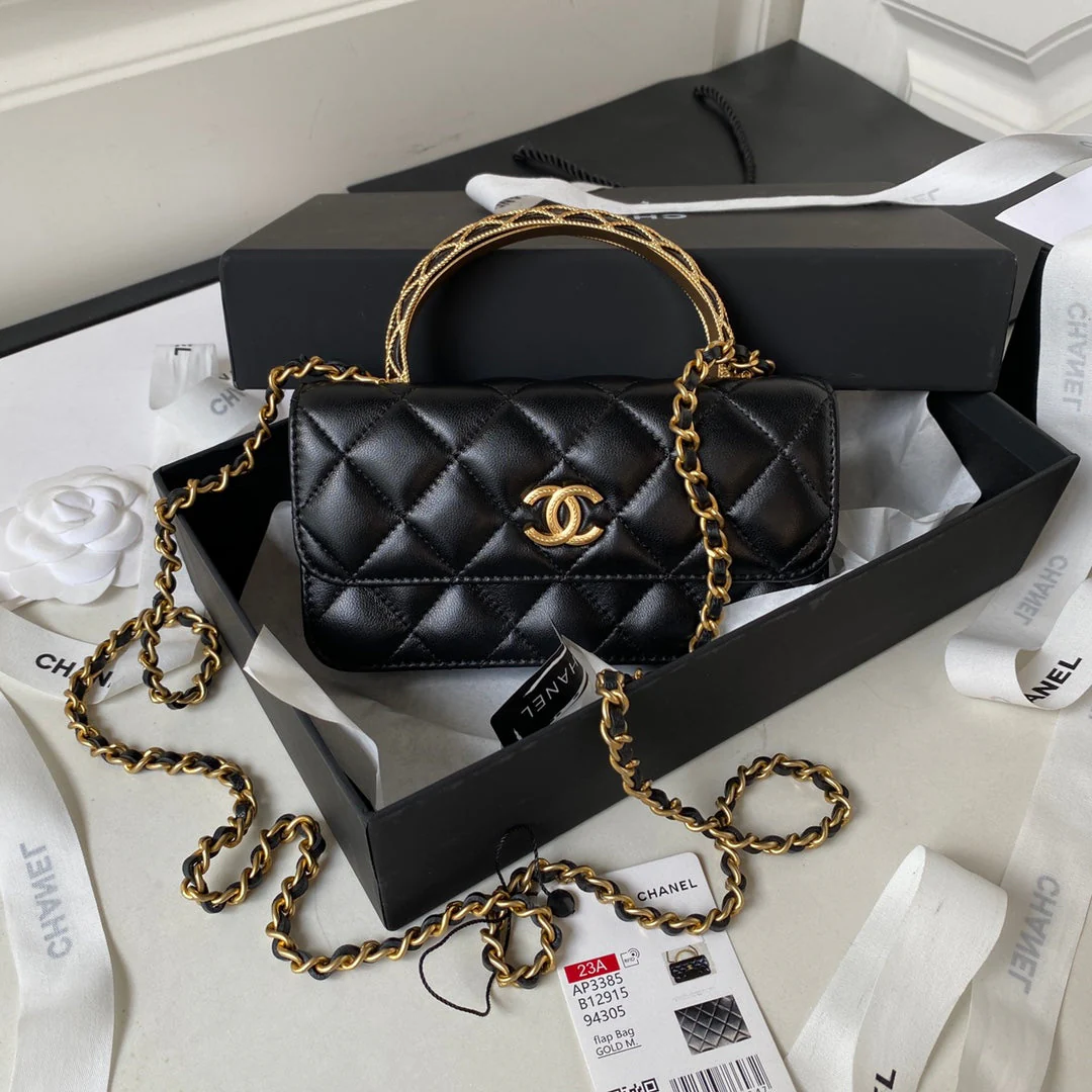 CC MINI 17 BAG IN BLACK CALFSKIN GOLD HARDWARE