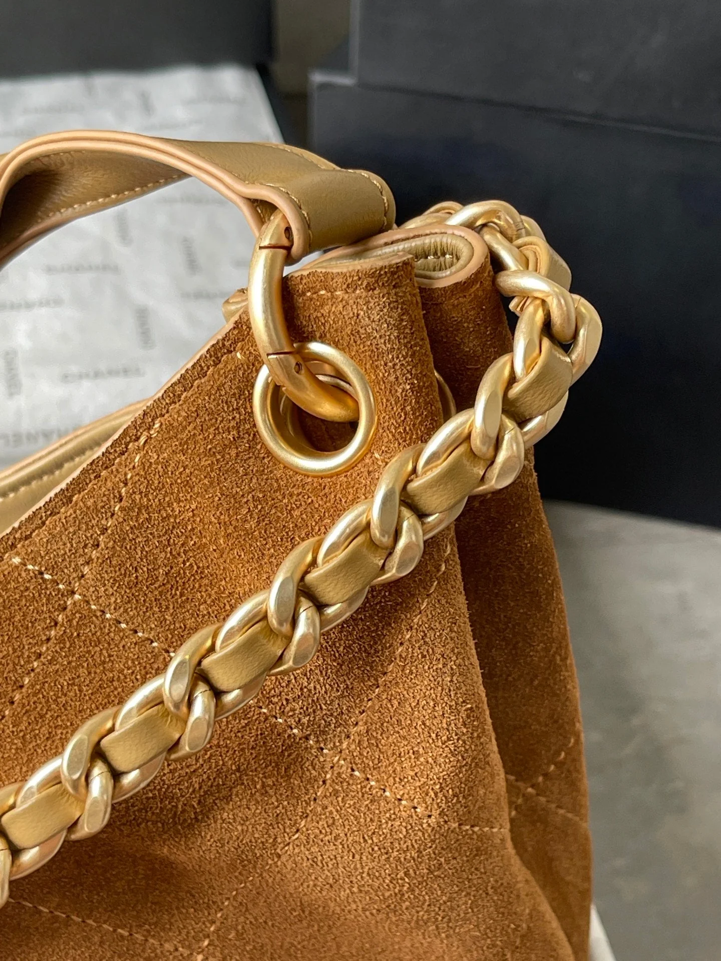 CHANEL 25S HOBO BAG 33 IN BROWN SUEDE GOLD HARDWARE