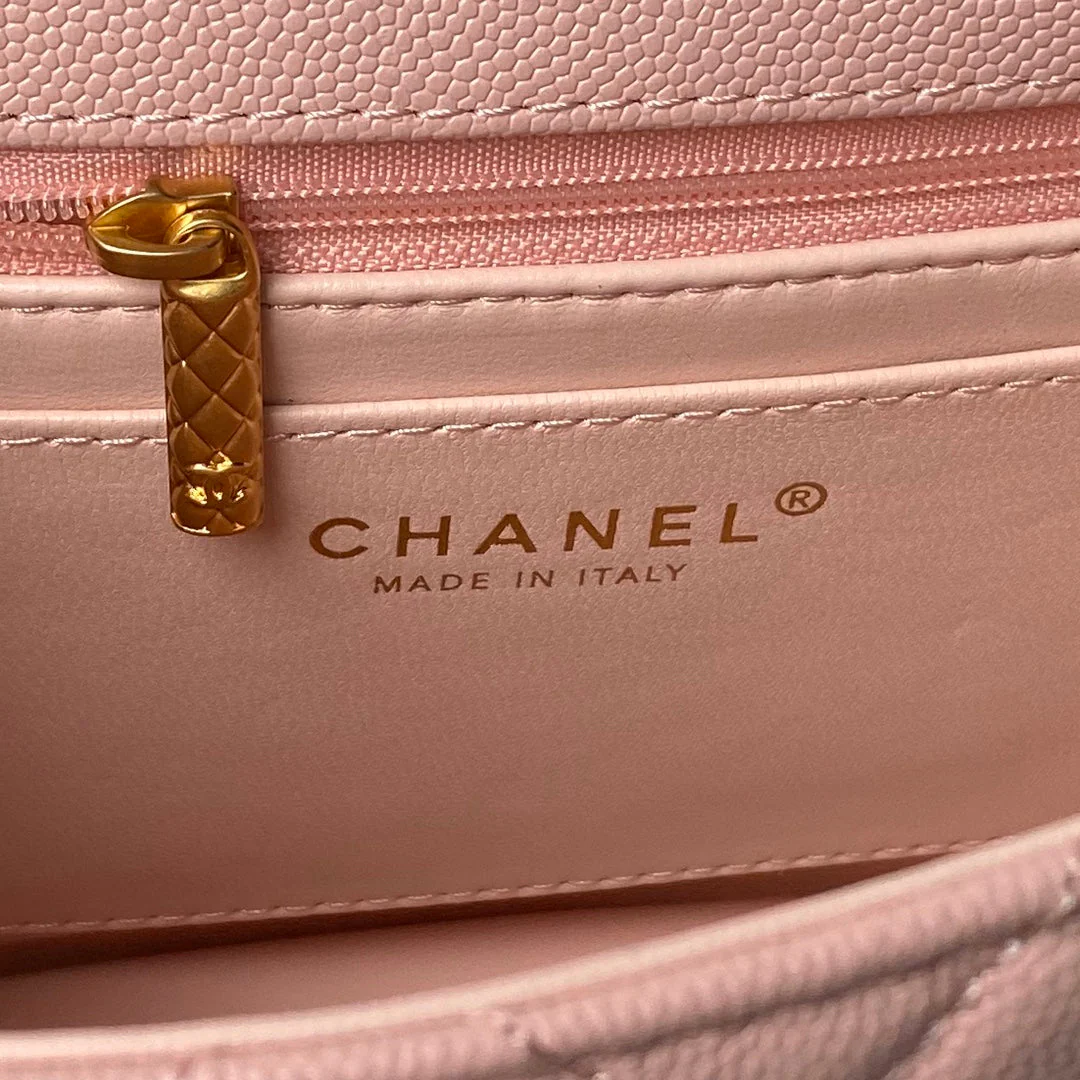 CHANEL 25S FLAP BAG 21 CM IN LIGHT PINK GRAINED LAMBSKIN WITH TOP HANDLE
