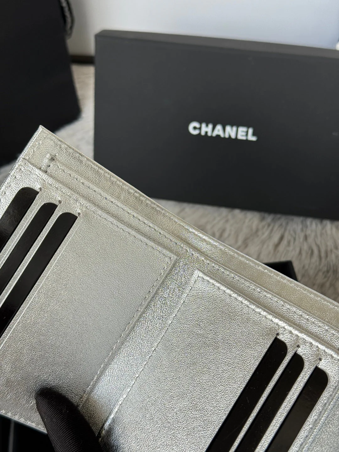 CHANEL 25S CF SMALL TRI FOLD WALLET 11 IN SILVER CAVIAR GOLD HARDWARE