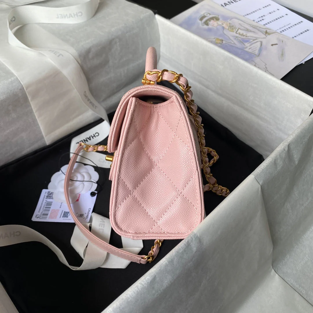 CHANEL 25S FLAP BAG 18 CM IN LIGHT PINK GRAINED LAMBSKIN WITH TOP HANDLE