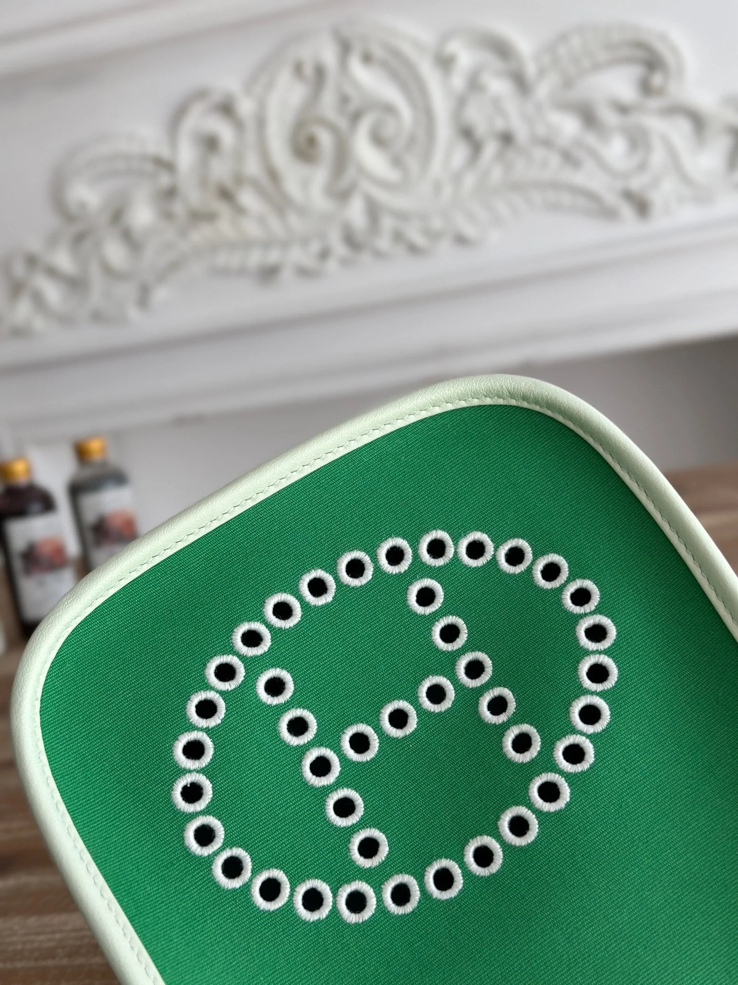 MINI NEO 17 EVELYNE BAG IN EMERALD GREEN CANVAS AND WHITE CALFSKIN