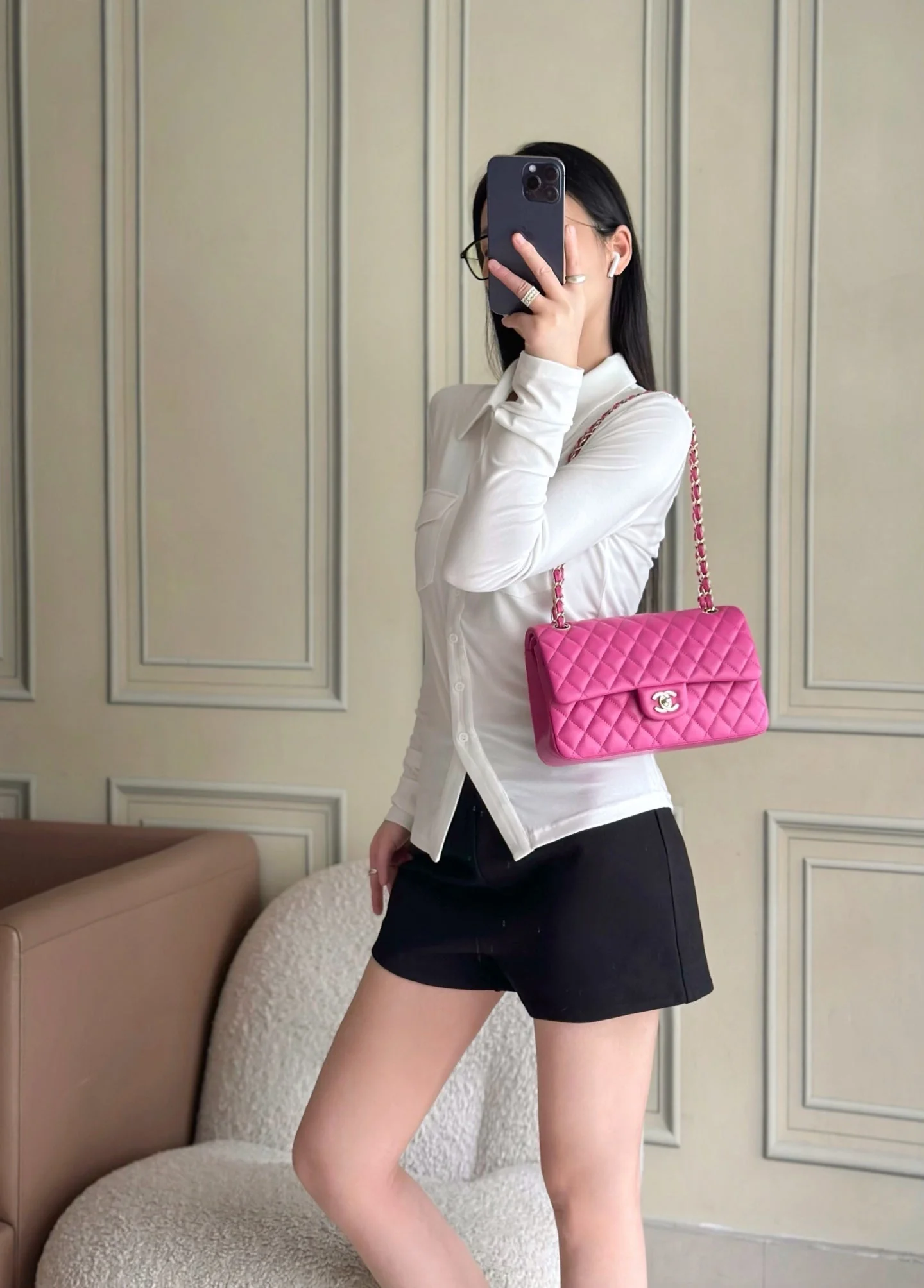 CHANEL 25S CLASSIC FLAP BAG 25 CM IN PINK LAMBSKIN WITH GOLD HARDWARE