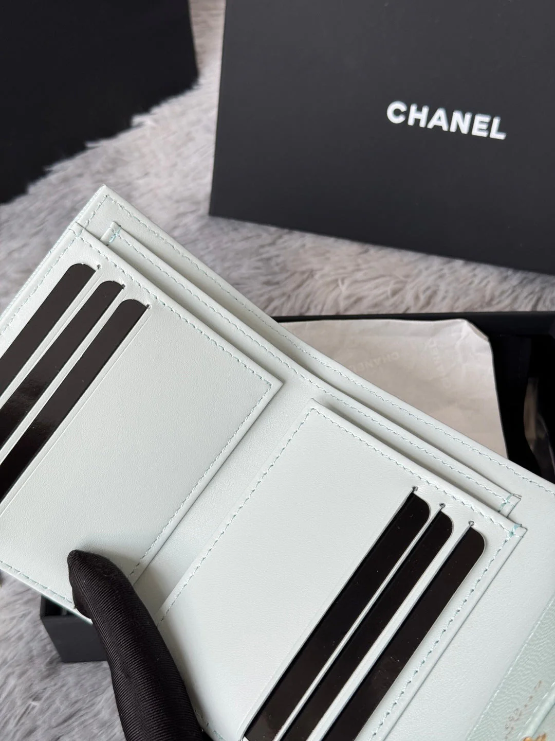 CHANEL 25S CF SMALL TRI FOLD WALLET 11 IN SOFT MINT CAVIAR GOLD HARDWARE