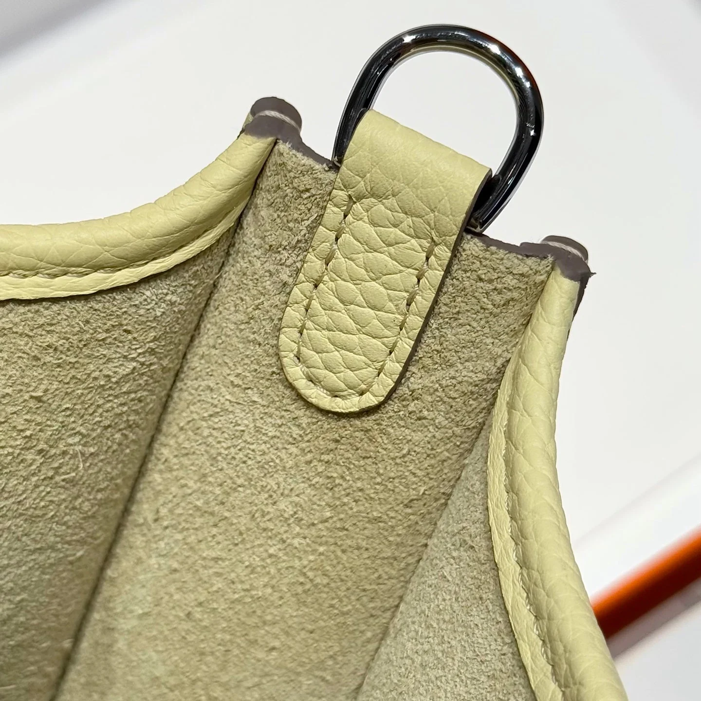 HERMES 25S MINI EVELYNE 18 IN MILTON YELLOW PATTERNED STRAP CALFSKIN SILVER HARDWARE