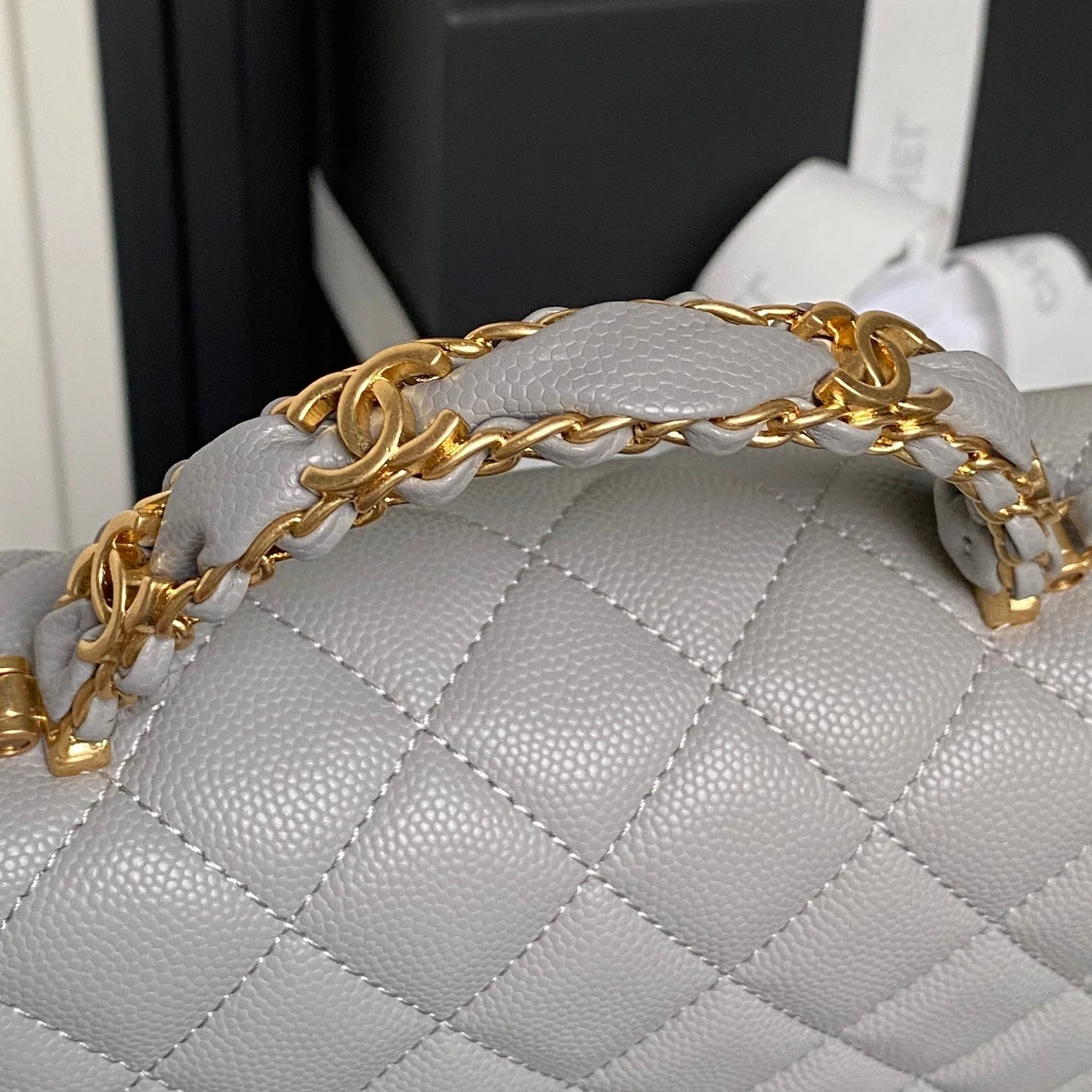 CHANEL 25S FLAP BAG 22 IN CHARCOAL GRAY CALFSKIN GOLD HARDWARE