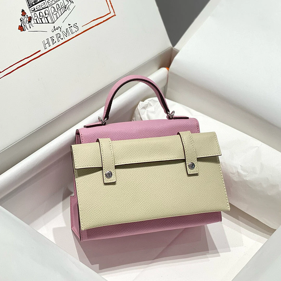 KELLY DOLL PICTO MINI 18 PINK MIX BROWN CALFSKIN