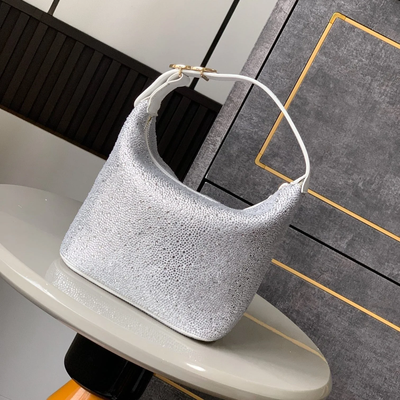 CHANEL 25S SHOPPING BAG 18 CM IN SILVER RHINESTONE-STUDDED