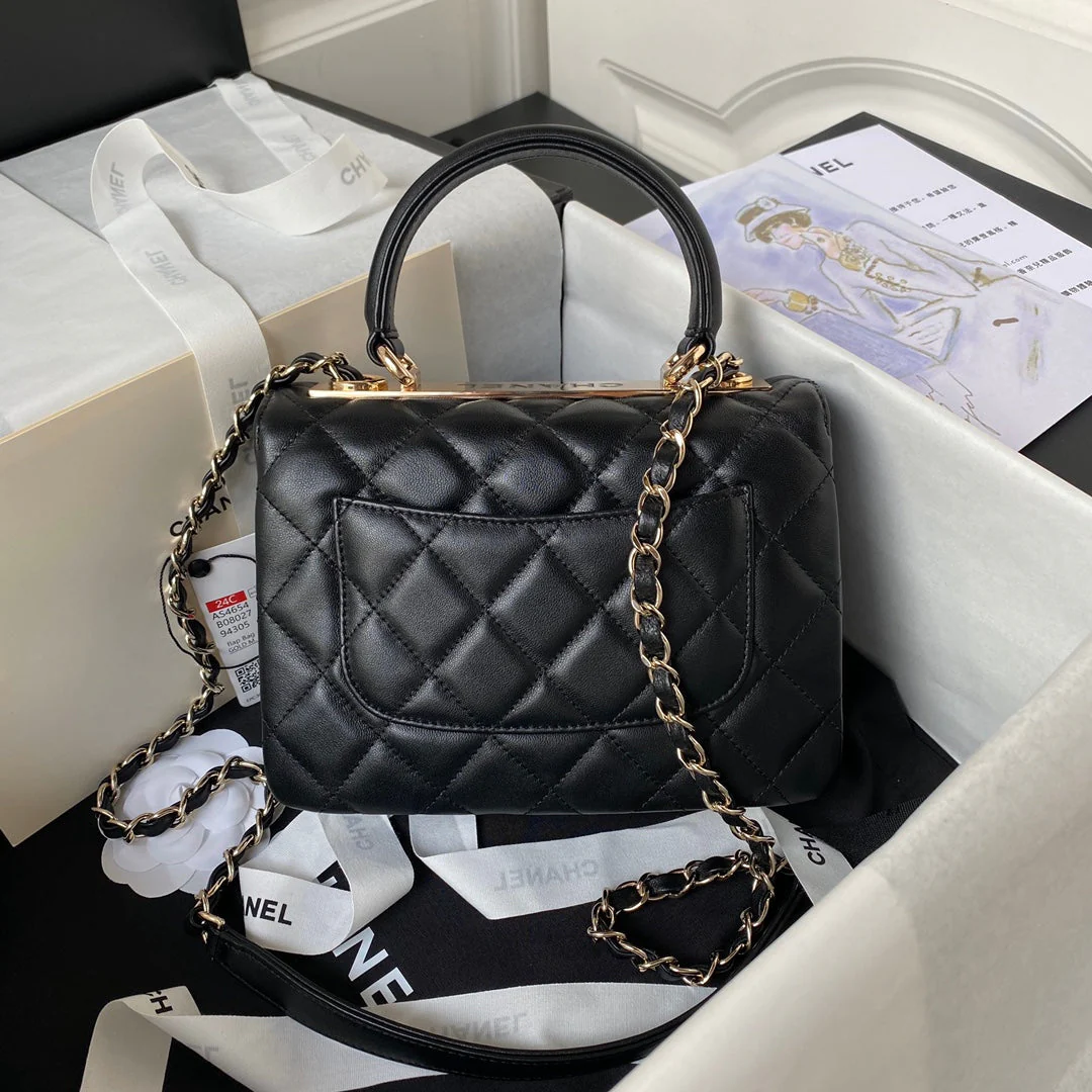 CC SMALL 20 FLAP BAG IN BLACK CALFSKIN WITH CHAIN