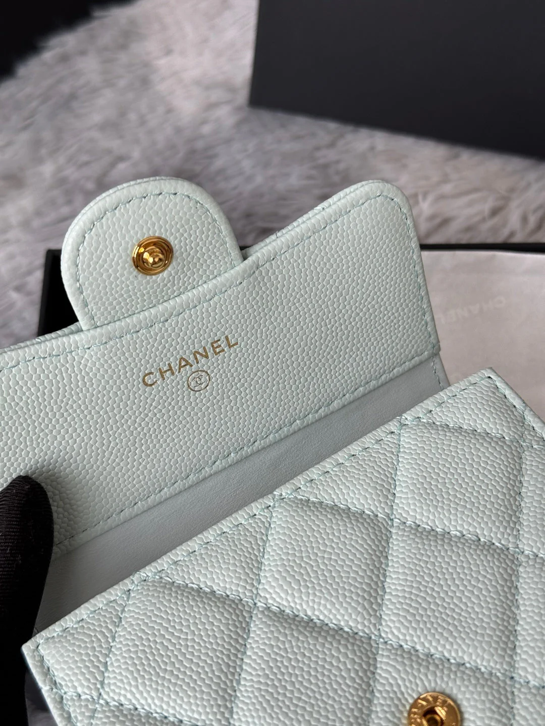 CHANEL 25S CF SMALL TRI FOLD WALLET 11 IN SOFT MINT CAVIAR GOLD HARDWARE