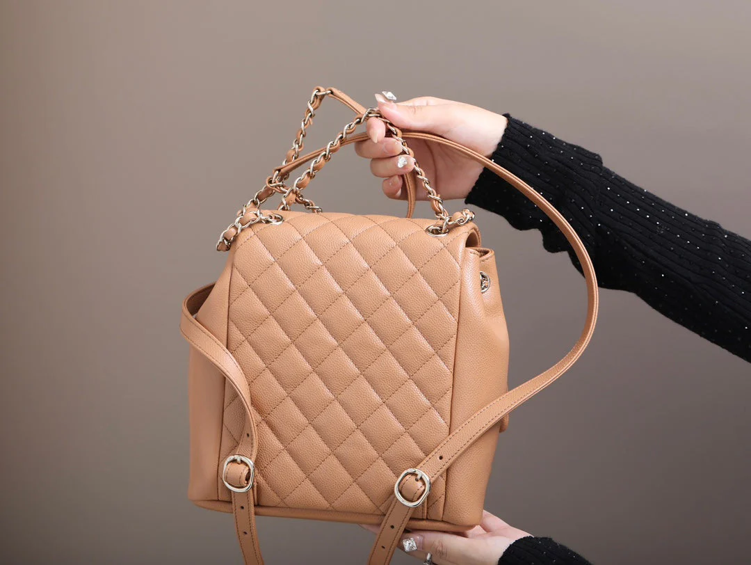 CHANEL 25S BACKPACK 21 CM IN LIGHT BROWN LAMBSKIN