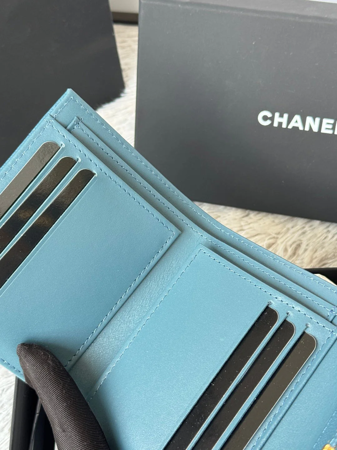 CHANEL 25S CF SMALL TRI FOLD WALLET 11 IN SLATE BLUE CAVIAR GOLD HARDWARE
